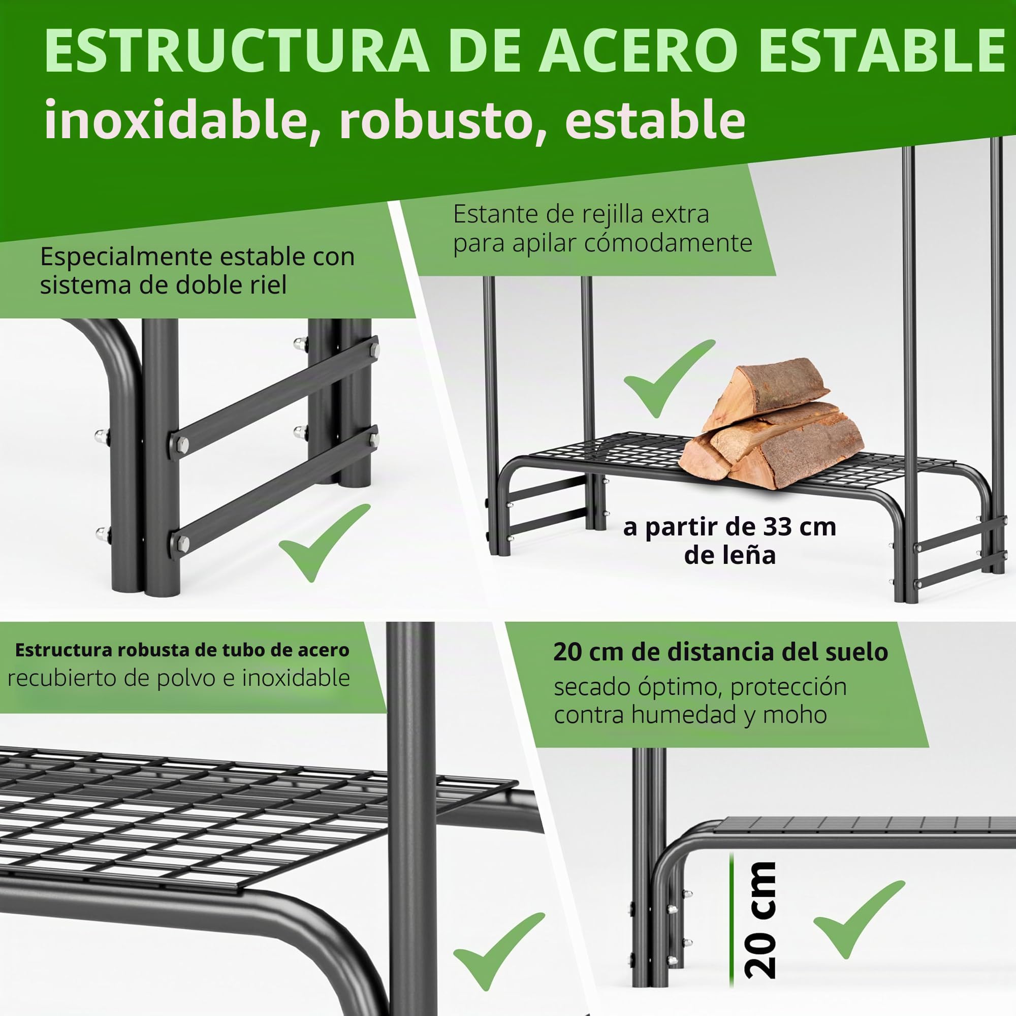 TTL Commerce Garden Estantería para leña S 100 x 36 x 116 cm negro con cubierta, para interior y exterior, hasta 200 kg, lona de protección resistente a la intemperie, marco tubular de metal de acero