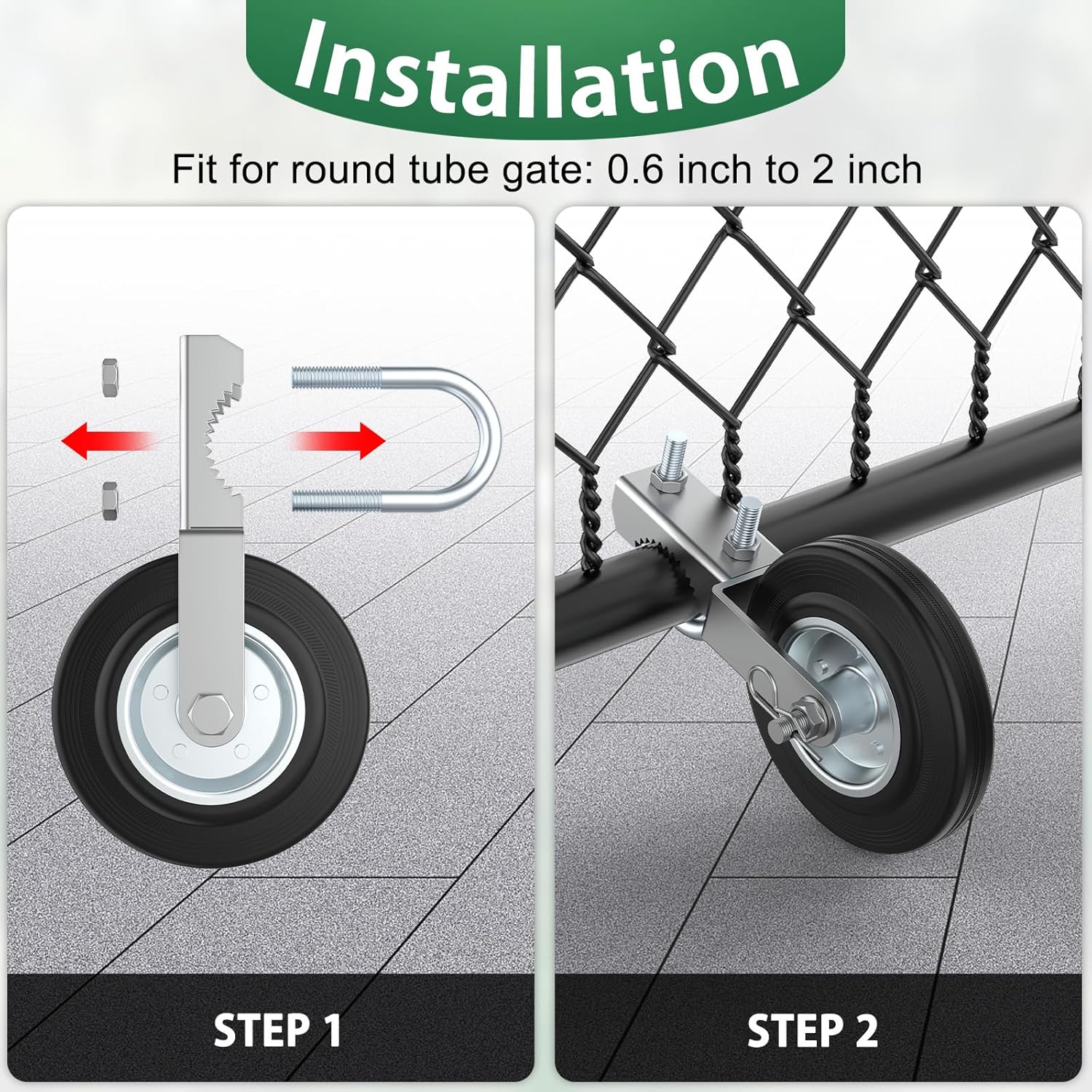 2 Pack Gate Wheel Prevent Gate from Dragging for Metal Swing Gate with 1-5/8" Thru 2" Gate Frames