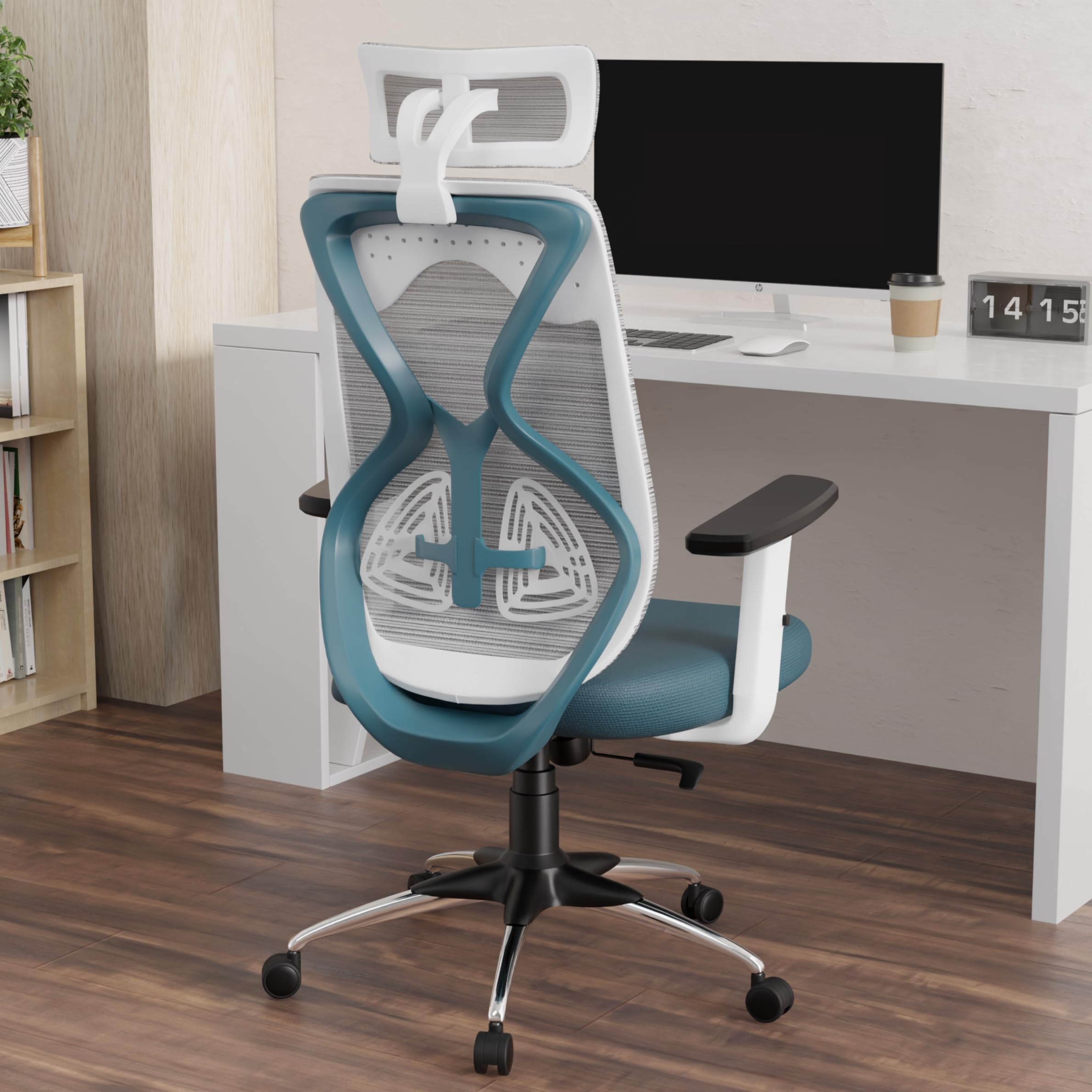 Furnivo Titan Ergonomic Office Chair for Home & Office | Adjustable Armrests | 120 Recline | Lumbar Support | Thick Cushioned Seat | Heavy-Duty Base| 3 Years Warranty (White Blue)