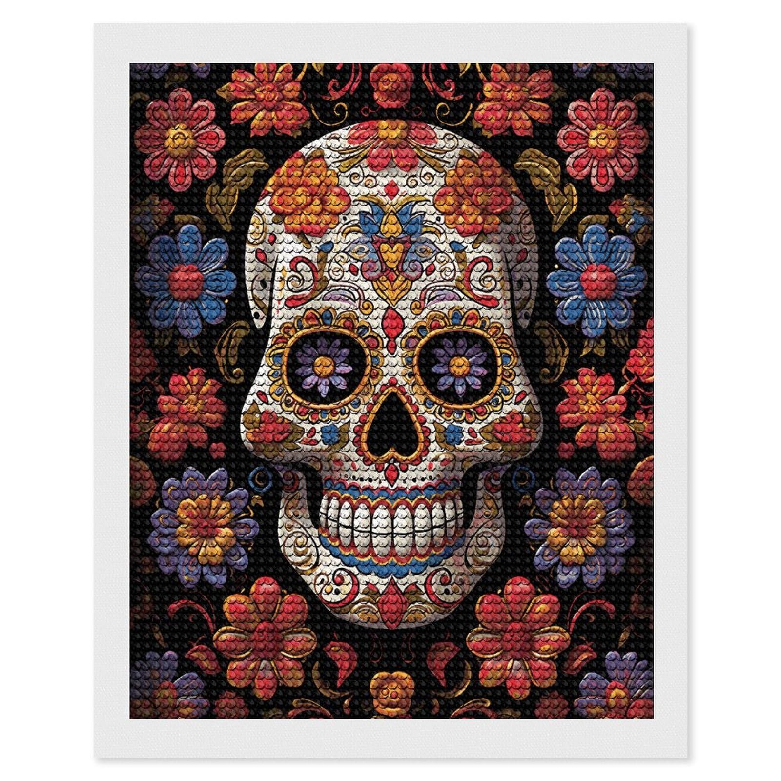 FekiLoot Sugar Skulls Diamond Painting Kits for Beginners DIY Diamond Art Kits for Adults Full Drill Round Diamond Dot Gem Art Painting Fun DIY Crafts for Home Kitchen Wall Decor Gift 16"x20"
