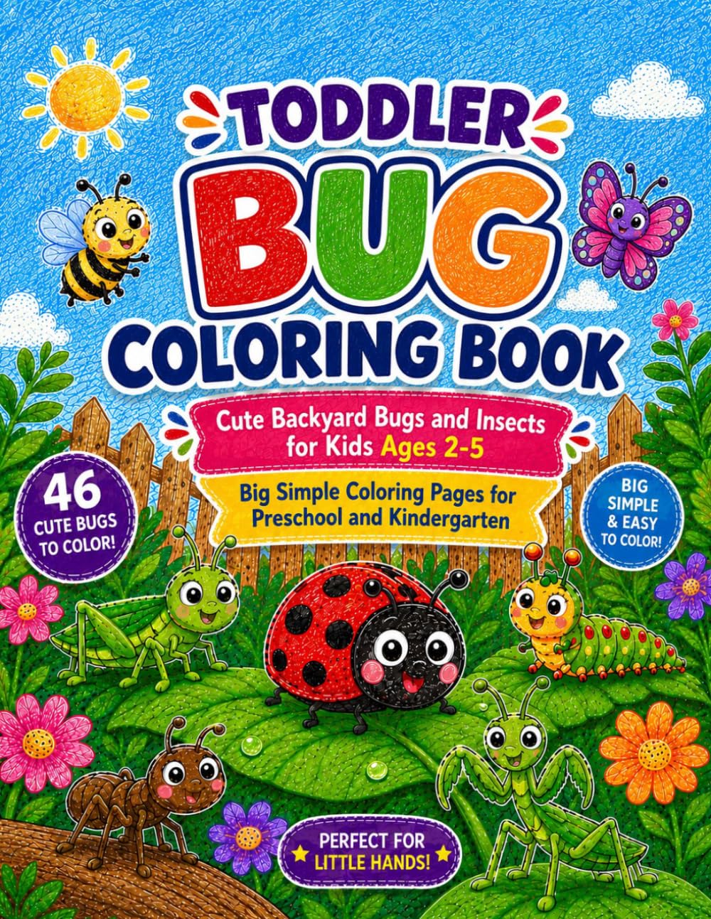 Toddler Bug Coloring Book.: Cute Backyard Bugs and Insects for Kids Ages 2-5 Big Simple Coloring Pages for Preschool and Kindergarten.