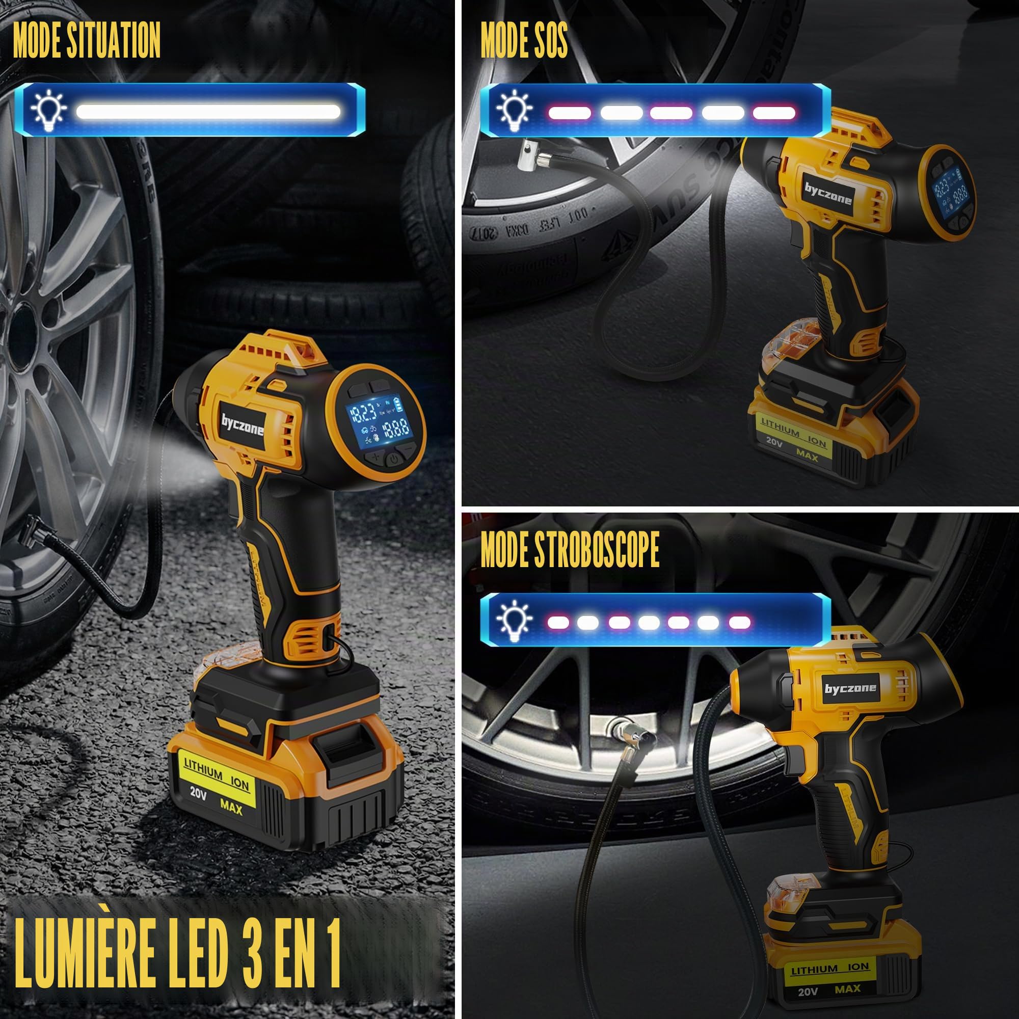 Gonfleur de pneu compatible avec batterie Dewalt 18 V, compresseur d'air sans fil 160 PSI avec manomètre numérique LCD, arrêt automatique, gonflage rapide pour voiture, vélo, ballon de sport