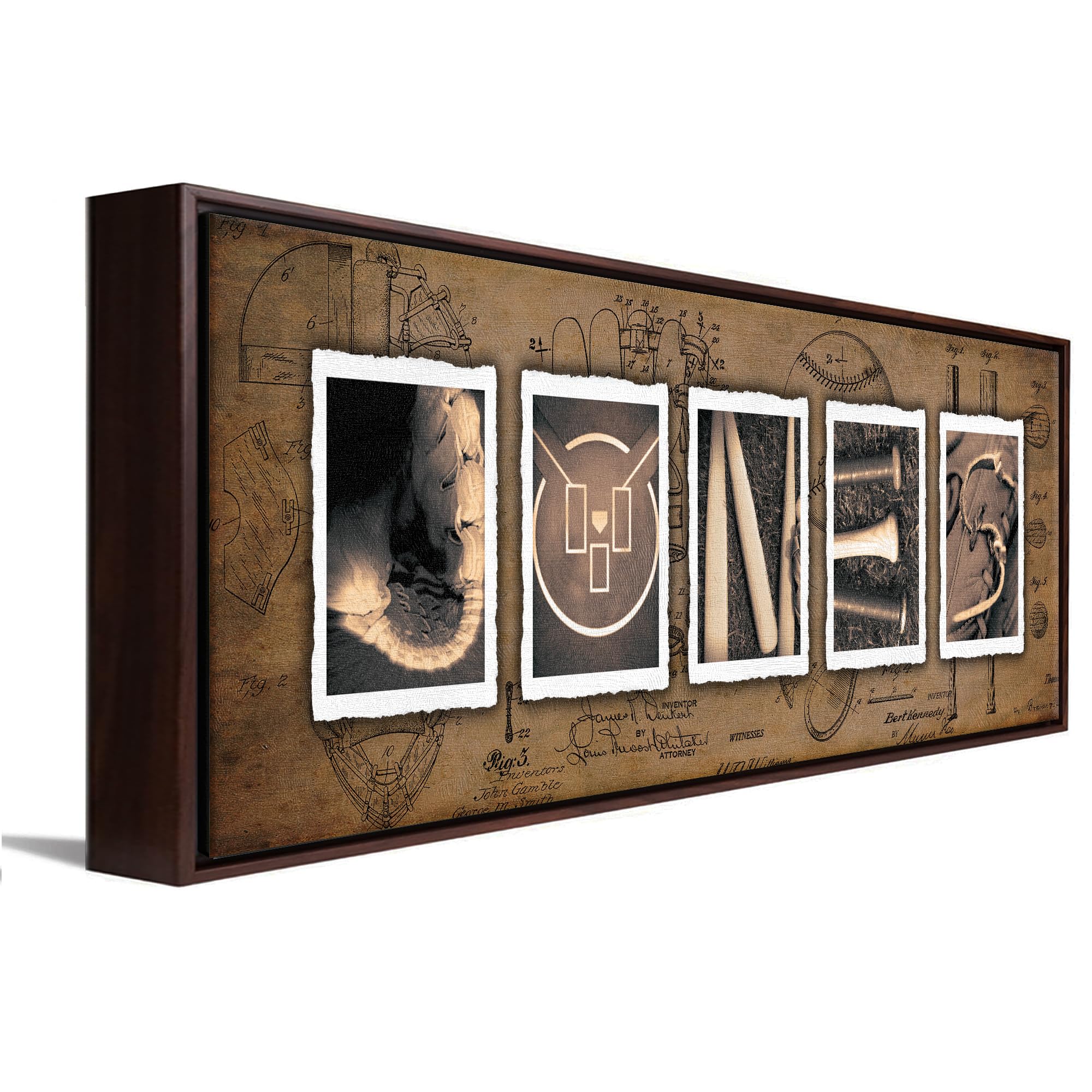 VINTAGE BASEBALL Custom Name Art | Premium Float Framed Canvas | 36”x12