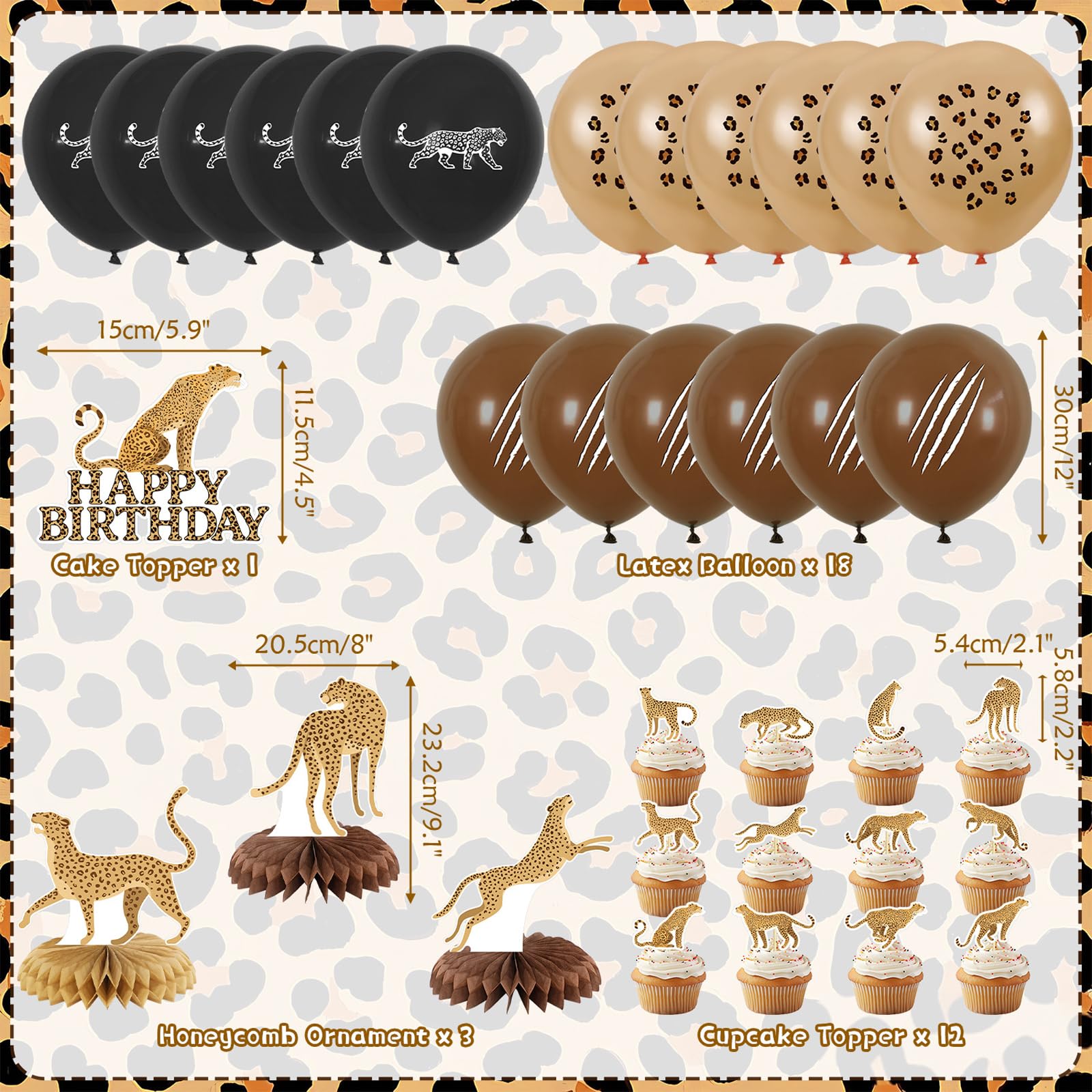 Leopard Geburtstagsdeko 29-teilig - Dschungel Safari Party Set Mit Ballons