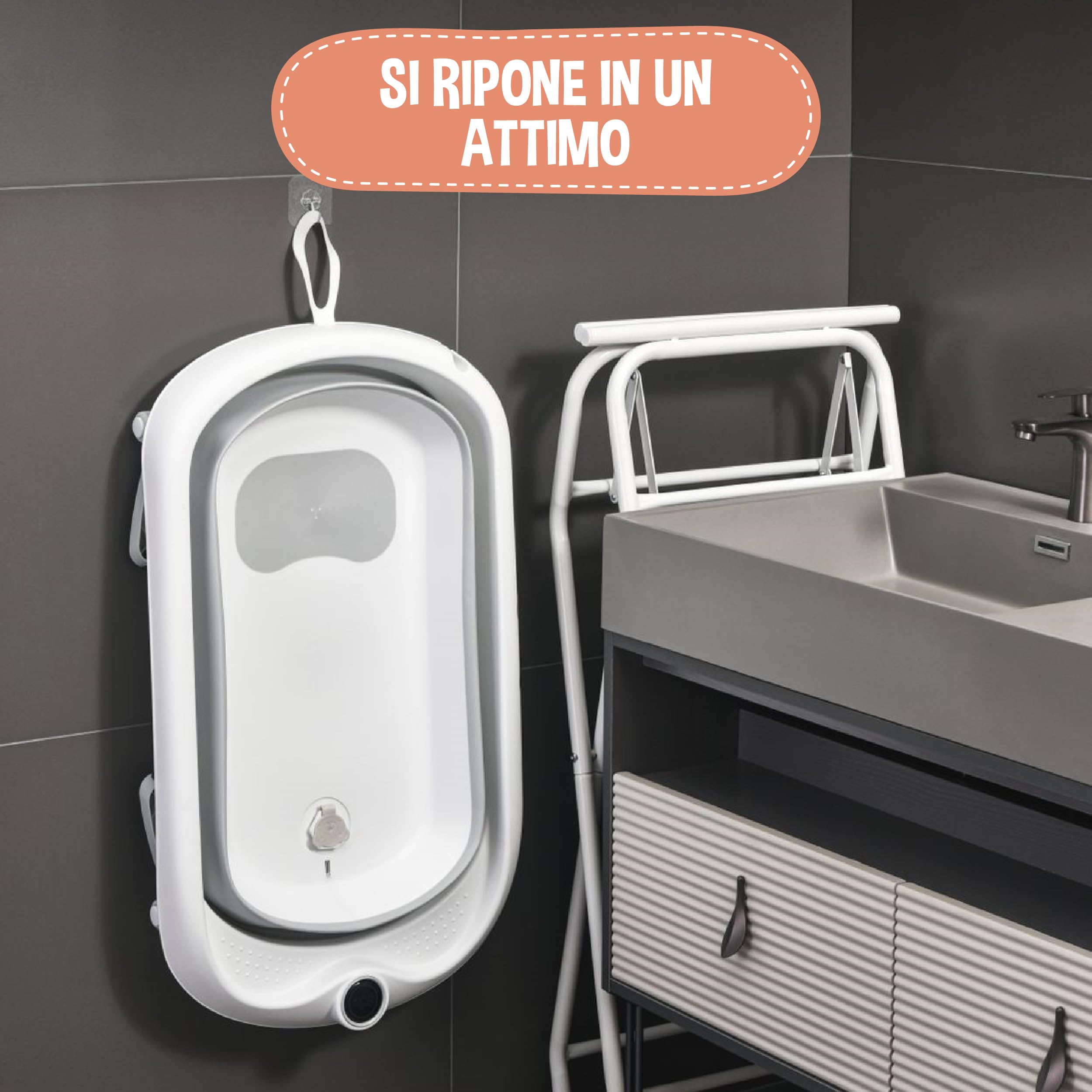 Vasca da bagno pieghevole per bambini, grande vasca da bagno Xxl con supporto/termometro 2.0 / sedile e kit di drenaggio, vasca per bambini, ideale per la doccia, dalla nascita ai 3 anni, regalo per