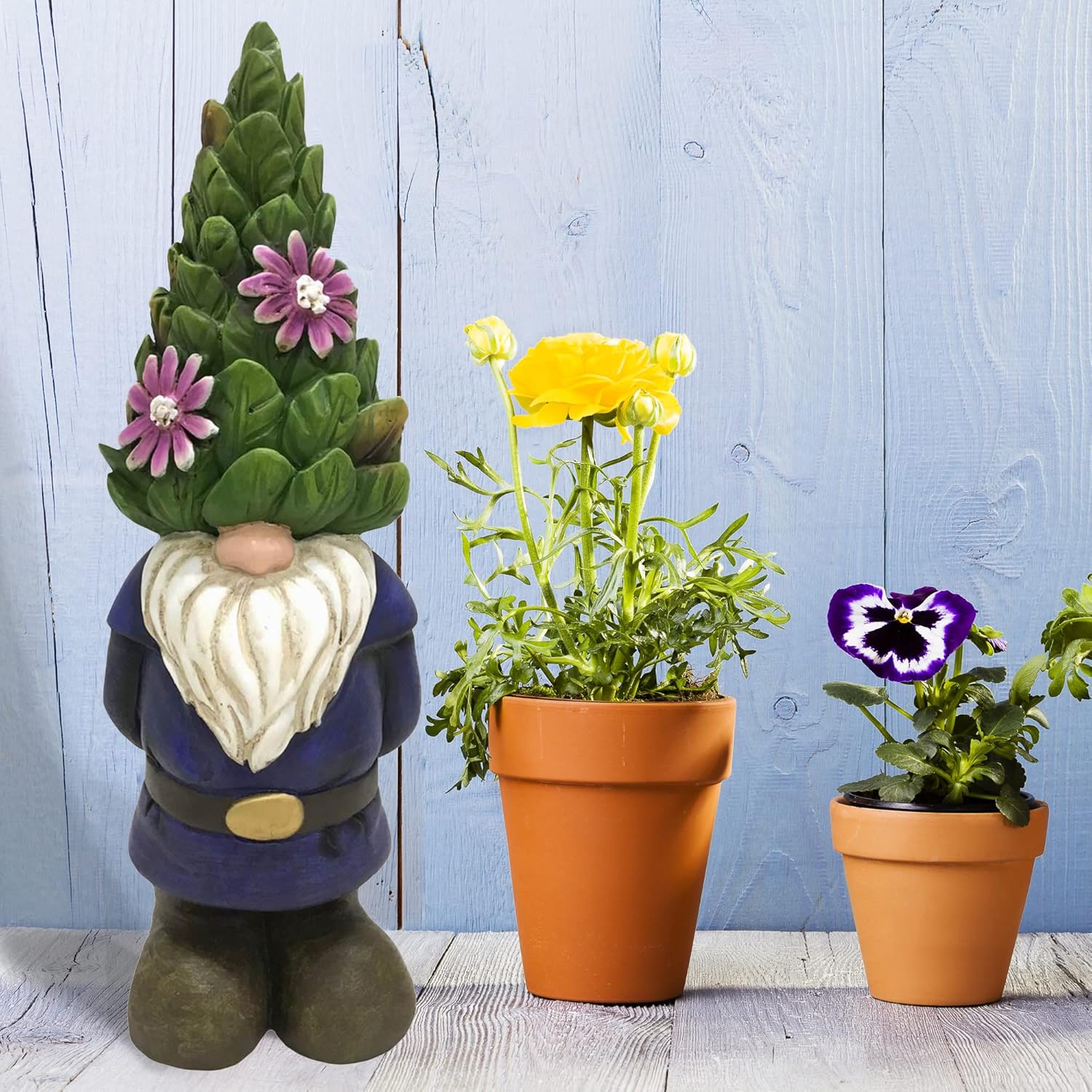 Multicolor Polyresin Gnome with Topiary Hat Garden Statue