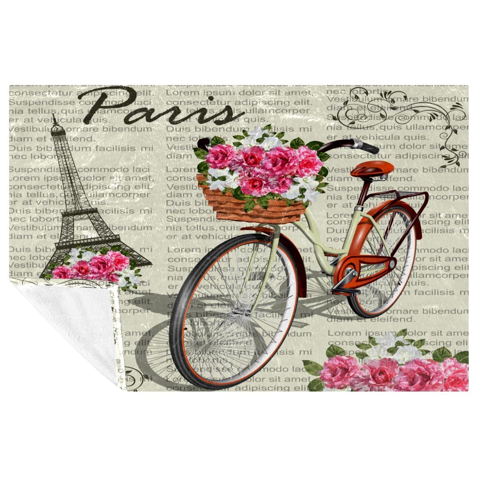 Jeté de lit vintage imprimé Paris 150x100 | Plaid chaud pour canapé, camping et plage