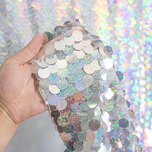 Miniatura 10 de JYFLZQ Cortinas de fondo de lentejuelas doradas de 4 x 8 pies, 2 paneles de fondo de pared brillante, fondo de lentejuelas grandes, telón de fondo