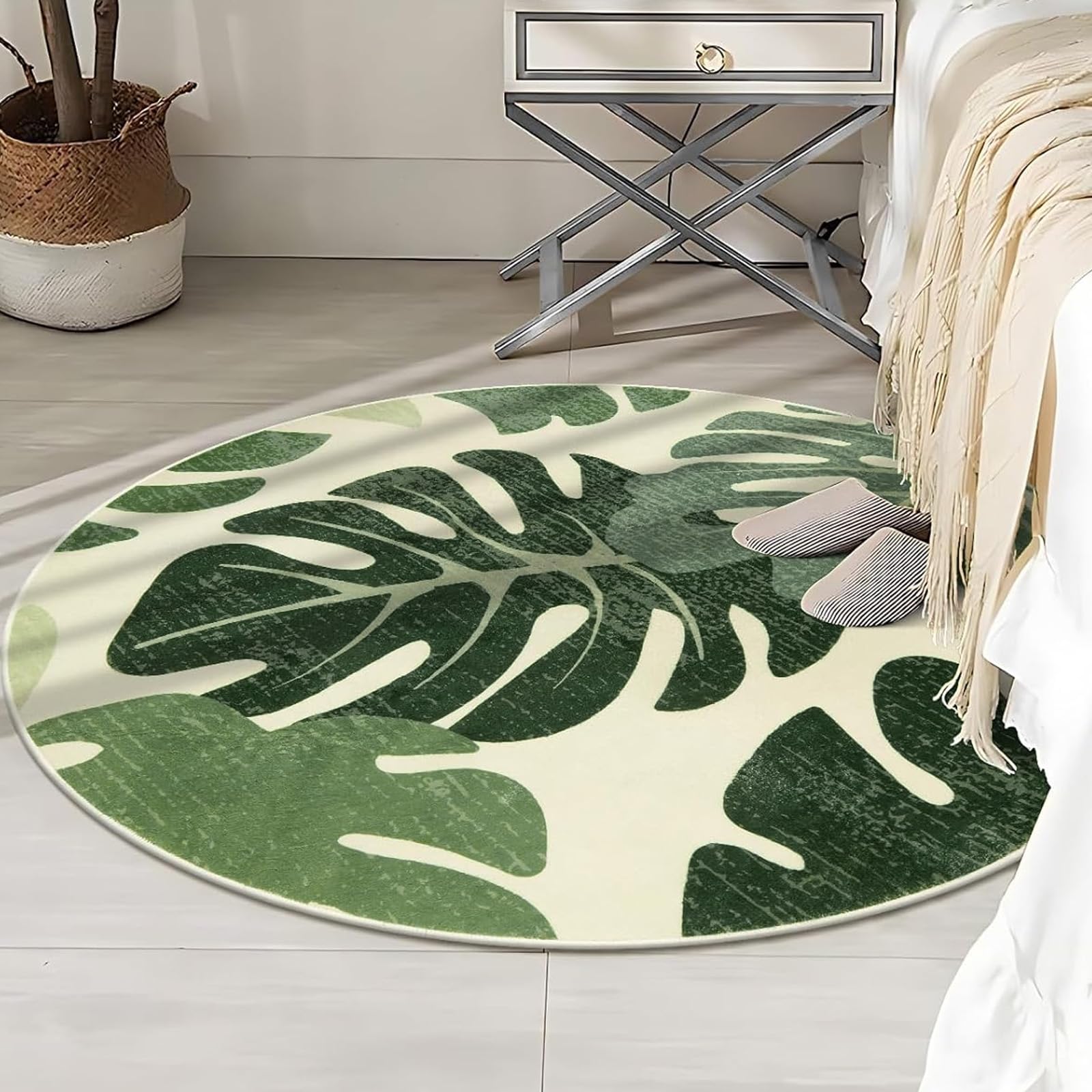 Tapis rond imprimé vert foncé 140 cm pour salon et chambre