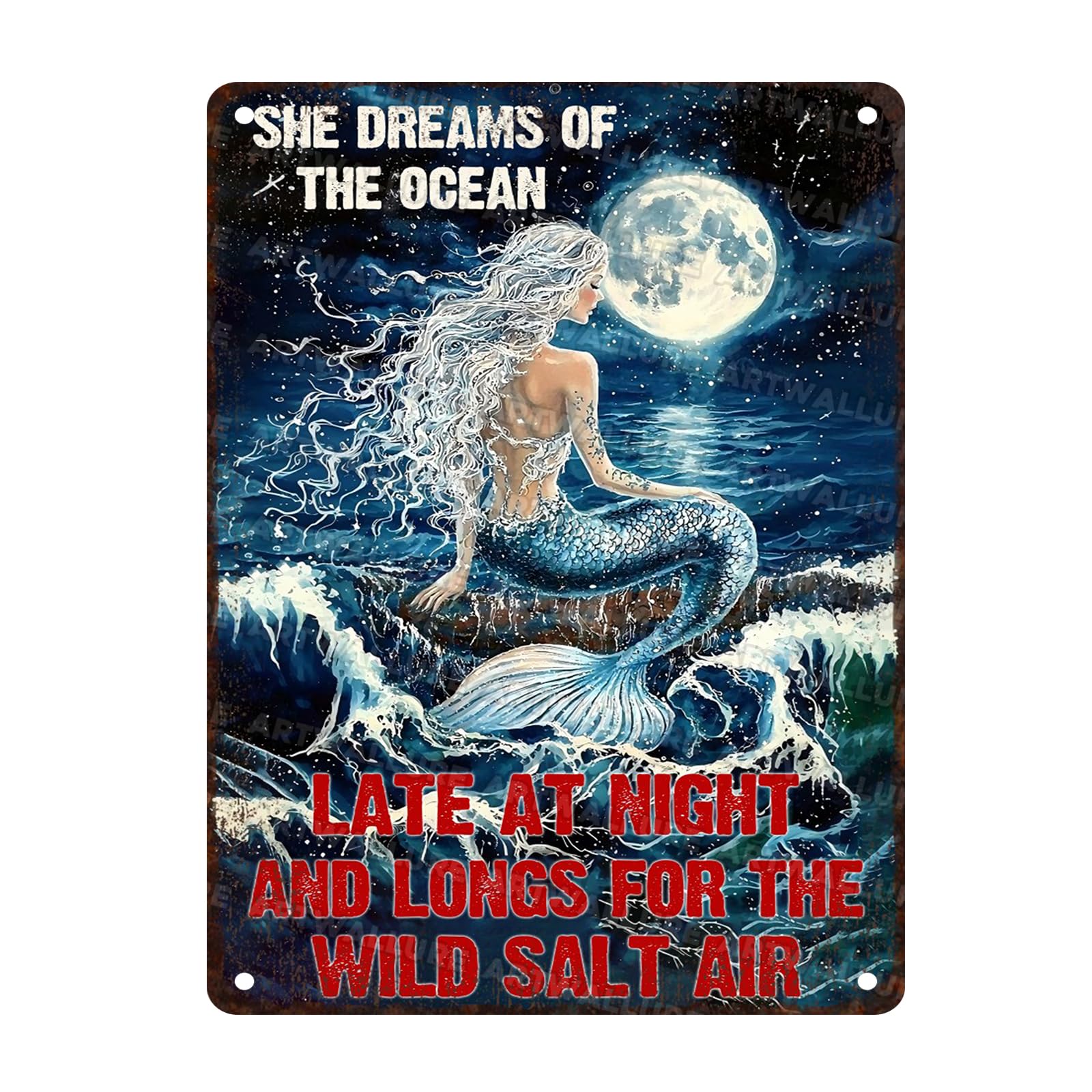 Mermaid Vintage Sign Her Dream Ocean Metal Sign for Funny Poster Club Cafe Restaurant Living Room Garage Kitchen Bathroom Home Art Wall Decoration 12x16inch