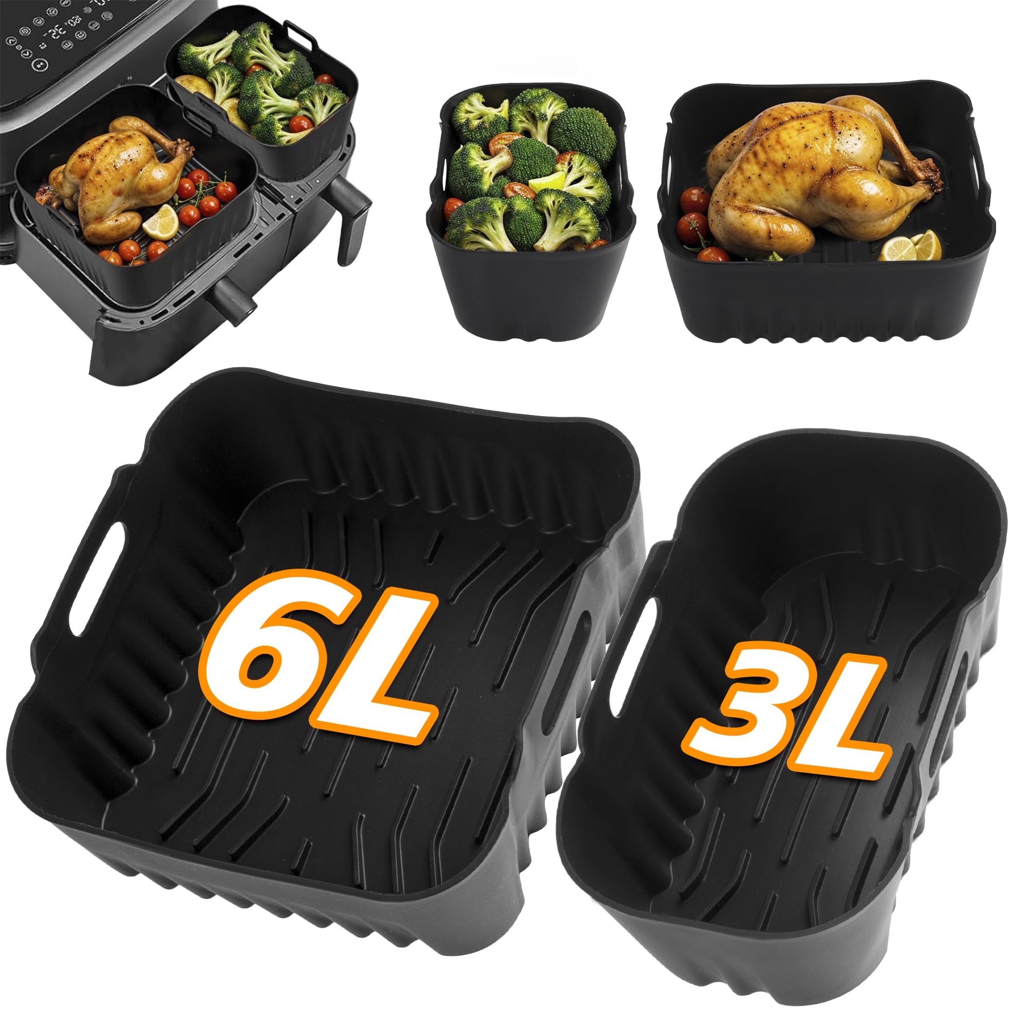 🧑‍🍳 Molde De Silicona Reutilizable Para Airfryer – Compatible Con Ninja, Philips XL, COSORI Y Más – Asas Laterales Y Fácil Limpieza