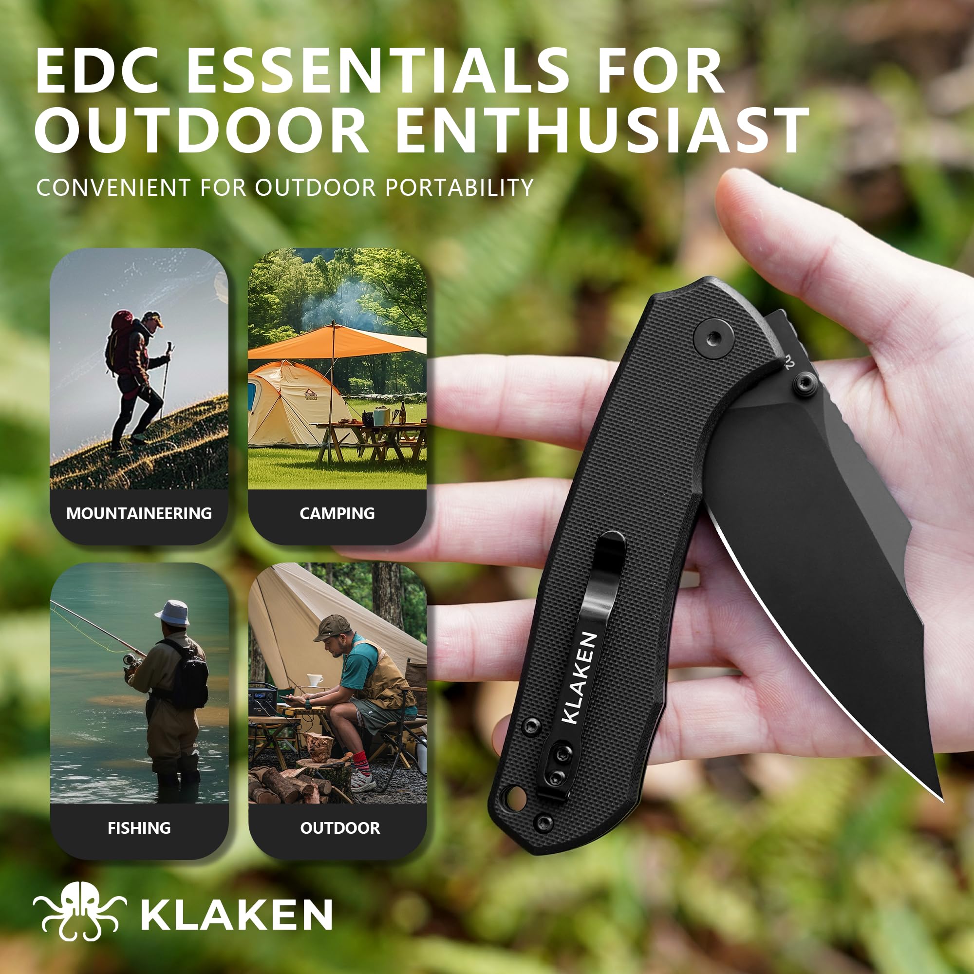 KLAKEN Specter Broad D2 Folding Pocket Knife, G10 Survival Outdoor Knife view 6