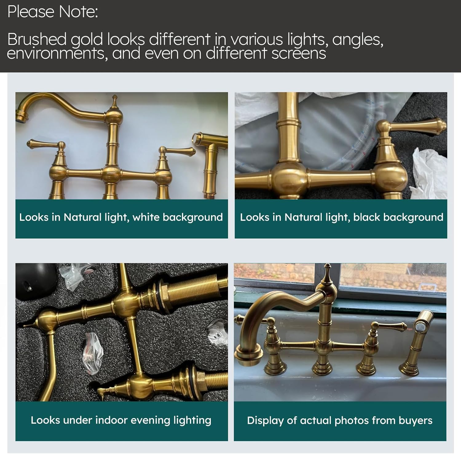 WOWOW Brass Kitchen Faucet Bridge with Side Sprayer, 4 Hole Kitchen Faucet 2 Handle 8 Inch Centerset Gold Faucet for Kitchen Sinks, Heritage Brushed Gold Kitchen Sink Faucet