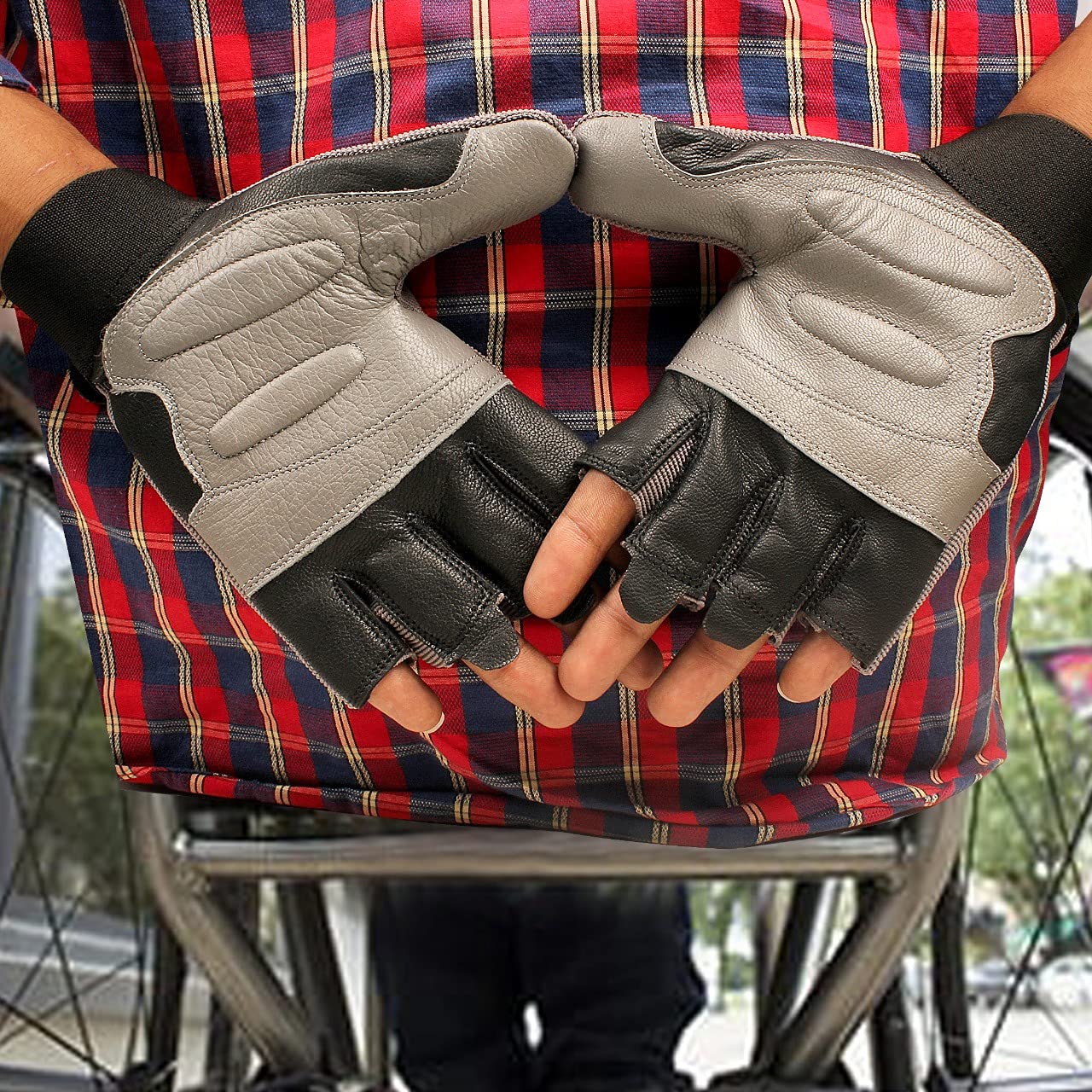 Gants de fauteuil roulant en cuir véritable paume rembourrée sans doigts antidérapants cyclisme légers M