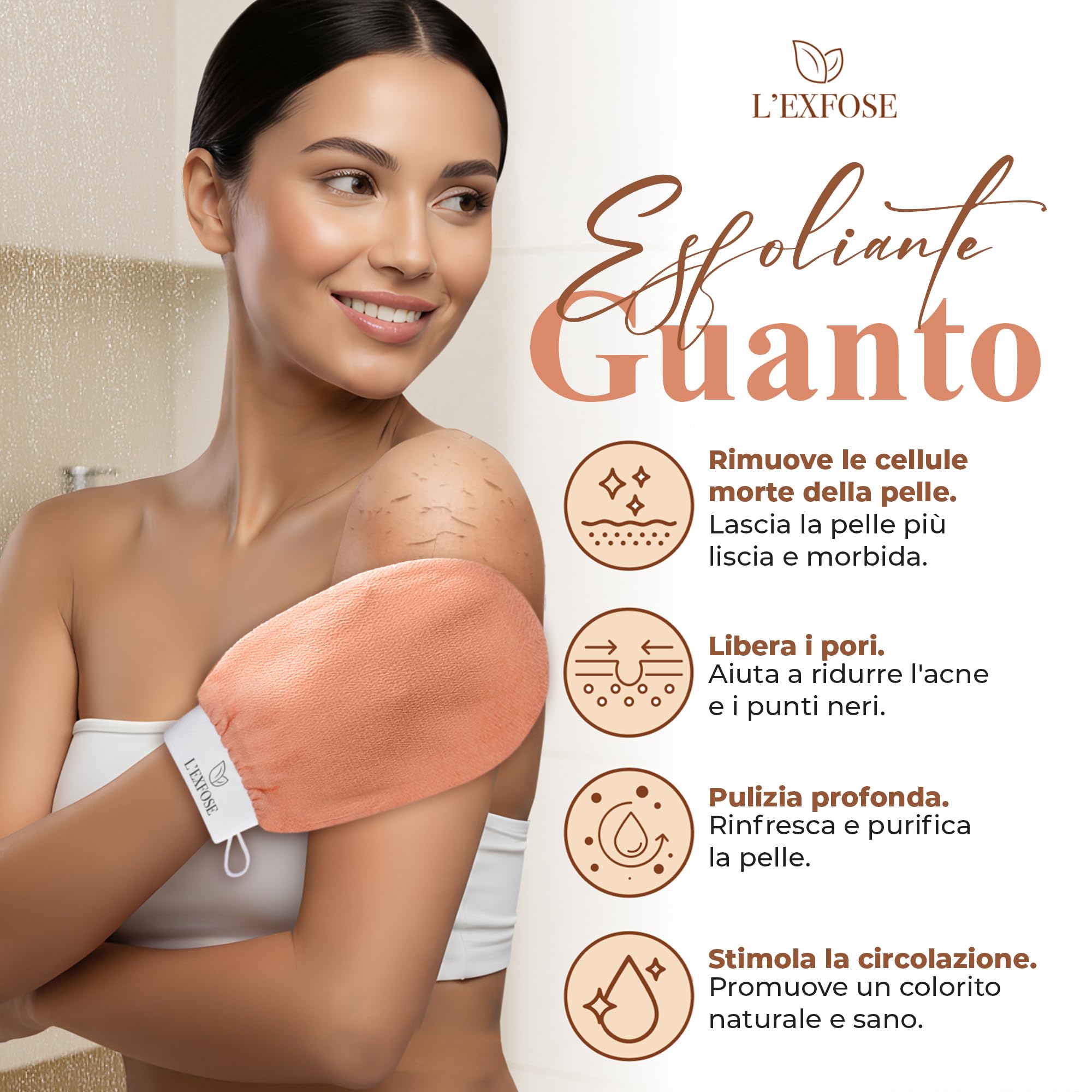 L'Exfose 2x guanto esfoliante corpo - guanto di crine kessa scrub corpo in Viscosa - Rimuove le cellule morte della pelle e idrata