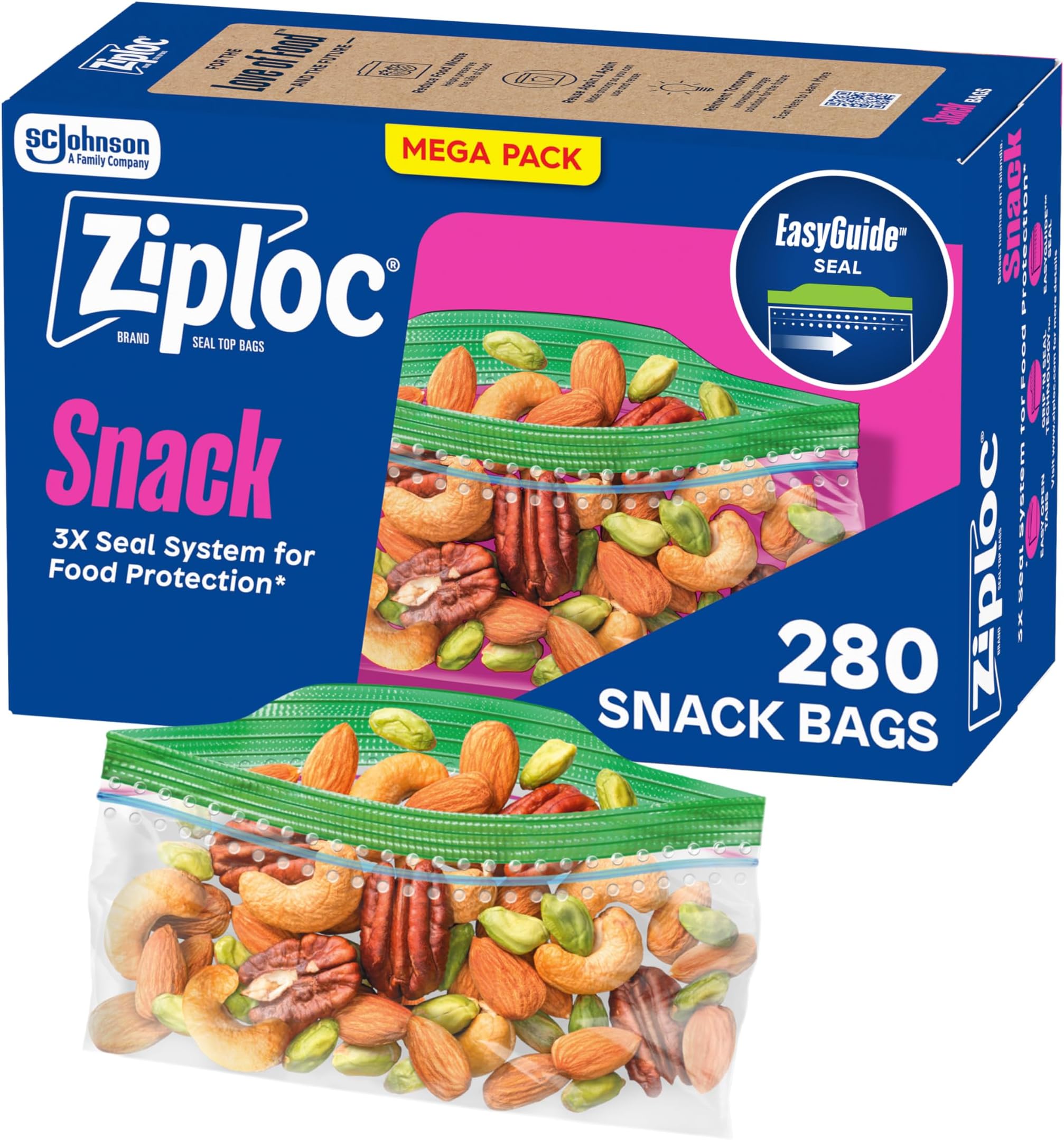 Ziploc Snack Bags, Easy Open and Close, Plastic Food Storage Bags, 280 Bags Total
