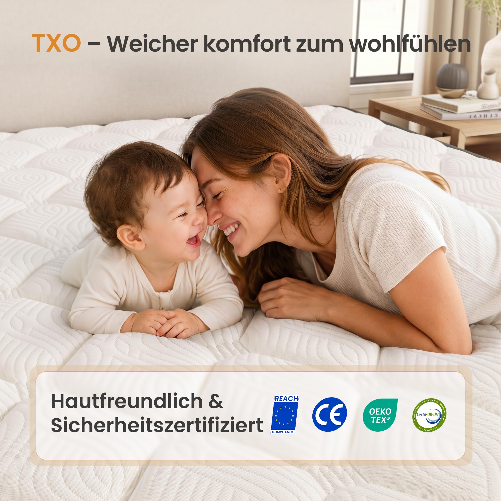 TXO Matratze 140x200 cm, Komfort Taschenfederkern H3-H4, 7 Zonen, 25 cm