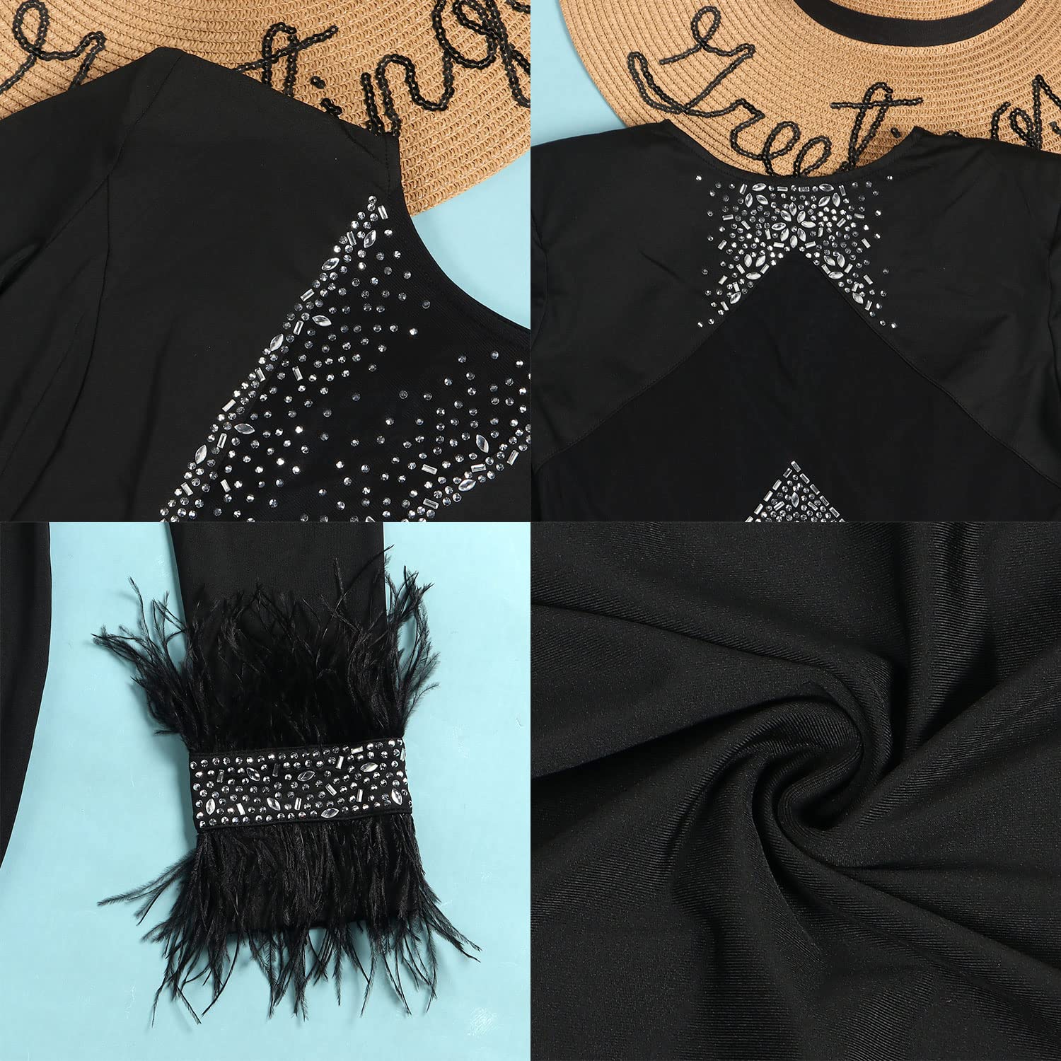 Jigfar - Vestido sexy de malla con diamantes de imitación para mujer, transparente, ajustado, para fiesta de cumpleaños, discoteca, noche, B Negro, XL