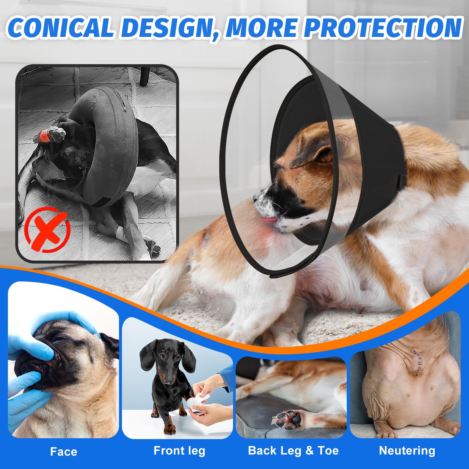 Supet Dog Cone Collar with Soft Pad, Transparent Elizabeth Recovery Collar for Large Medium, Small Dogs to Stop Licking - Image 3