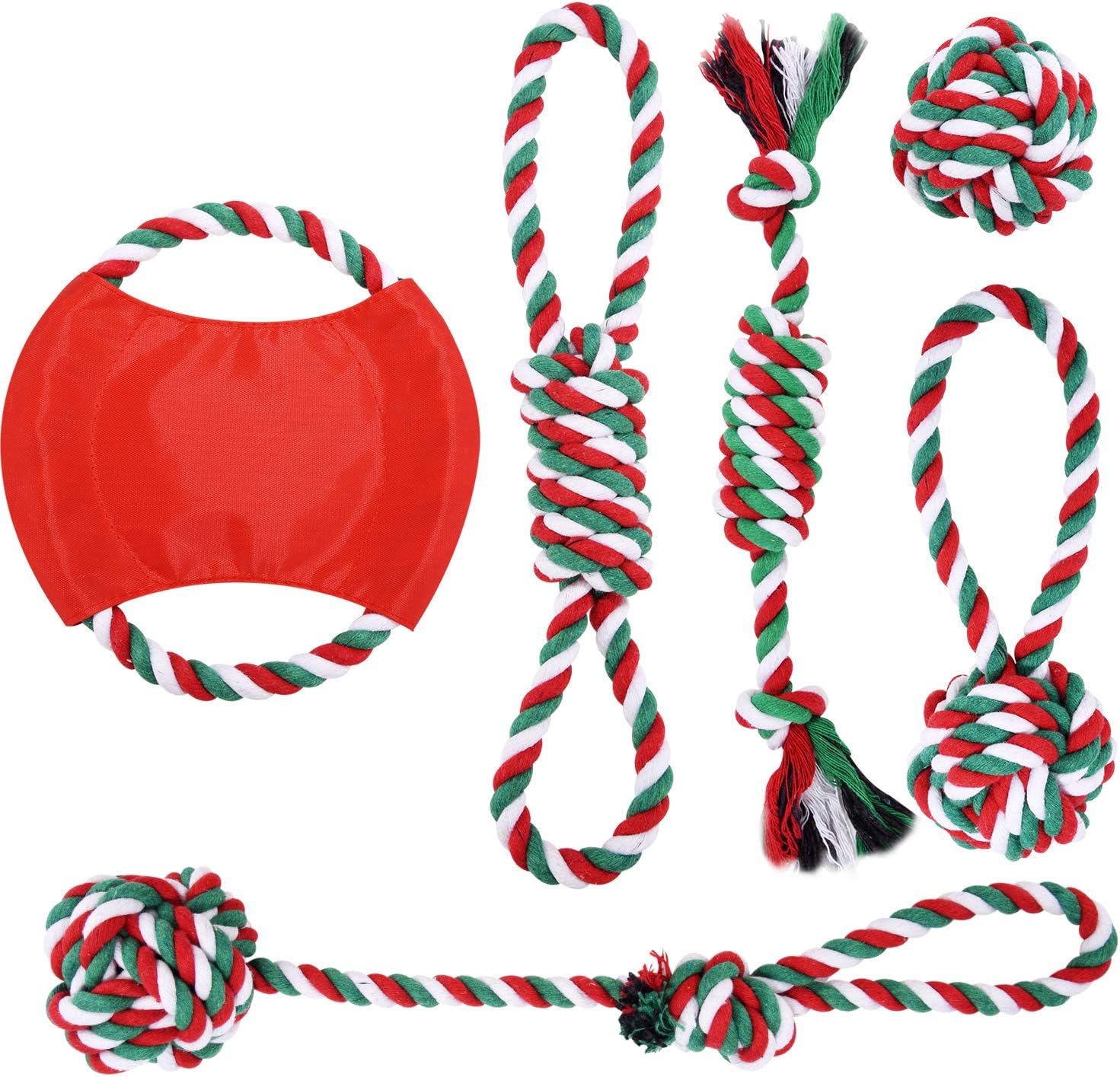 ROYBENS Dog Rope Toy, 6-Pack Stocking Toy Gift Set Cotton Rope Knot Chew Toy for Medium and Large Dogs Teething Cleaning and Training (Not Suitable for Giant Gogs)