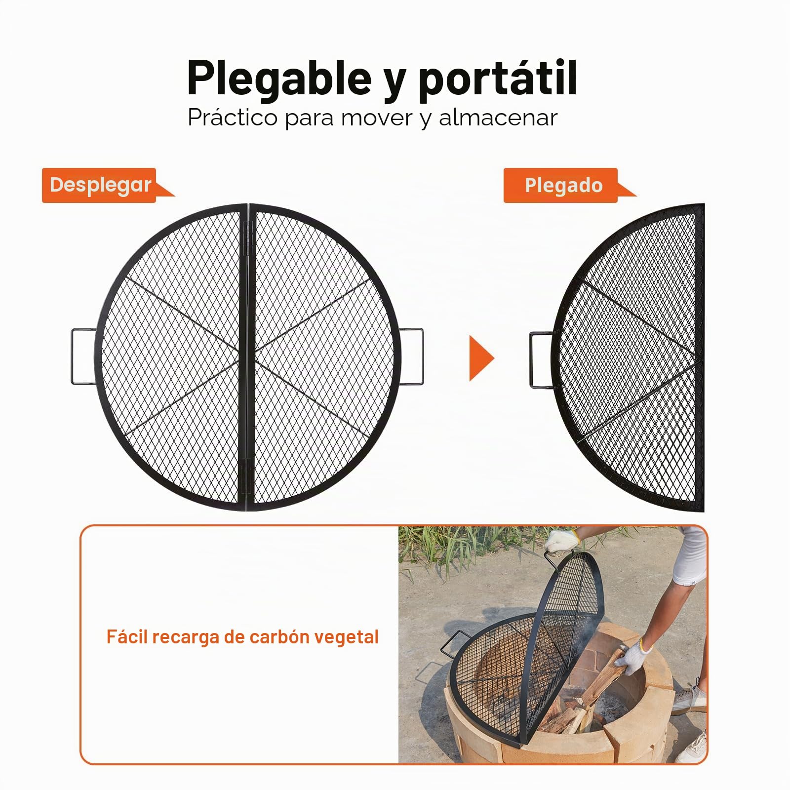 VEVOR Parrilla de Barbacoa Redonda de Acero, Diámetro de 91 cm, Plegable y Portátil, Marca X, Capacidad de Carga de 20 kg, Utensilios para Chimenea, Brasero, Barbacoa, Pícnic, Camping, Jardín, Negro