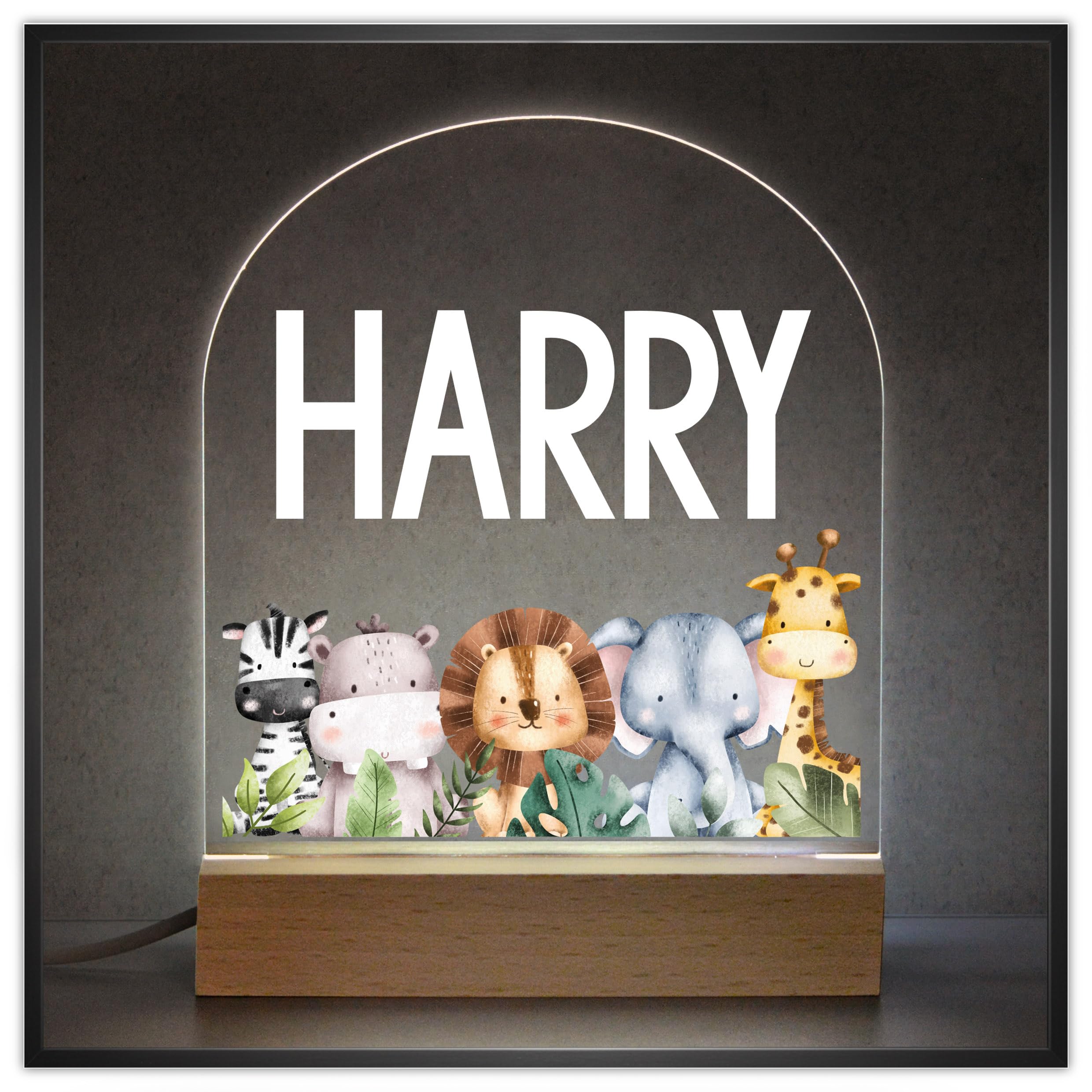 Beecreative Personalised Jungle Nursery Night Light, Safari Nursery Light, Animal Nursery Decor, Baby Sleep Light, Baby Boy Girl Nursery, Any Name