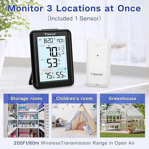 Miniatura 4 de Geevon Termómetro para interiores y exteriores para personas mayores, monitor digital de temperatura y humedad con reloj despertador, pantalla