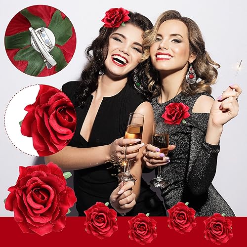 Miniatura 2 de 12 pinzas de tela con diseño de rosas para el cabello, horquilla de rosa, broche mexicano para el cabello, accesorios para el cabello para mujeres,