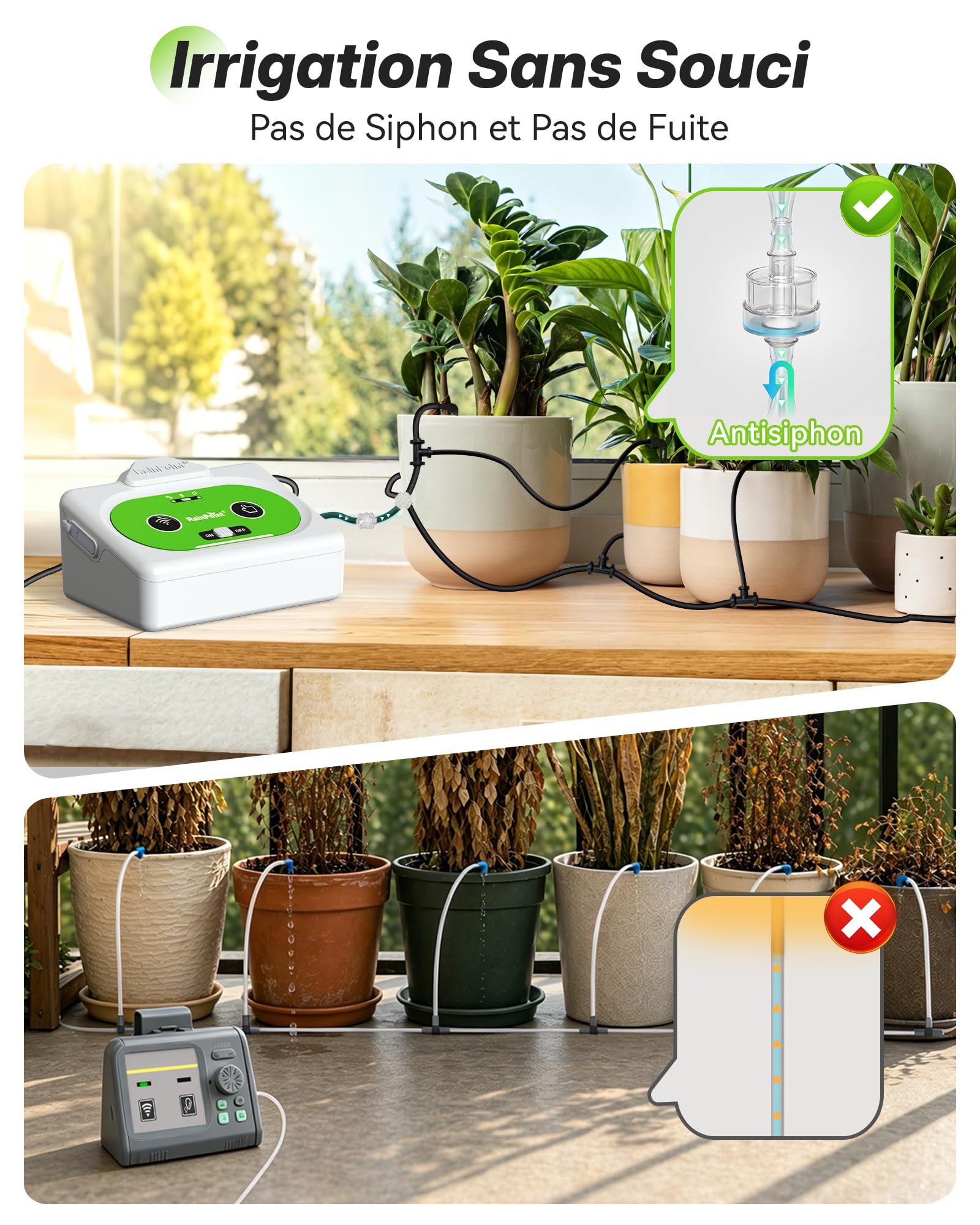 RAINPOINT Arrosage Automatique Interieur WiFi, Contrôle à Distance via APP, Arroseur Automatique pour Plantes d’Intérieur, Arrosage Goutte à Goutte avec Batterie Rechargeable, Jusqu’à 15 Plantes