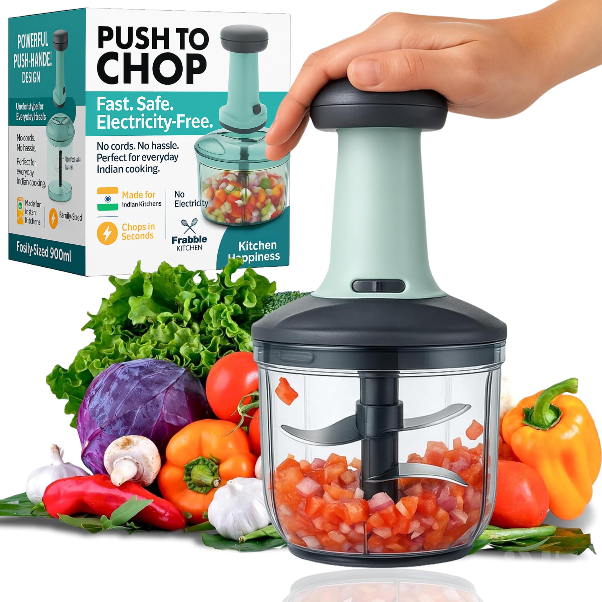 Frabble Kitchen Vegetable Chopper - Easy Push Manual Slicer -1 Frabble Kitchen Vegetable Chopper - Easy Push Manual Slicer -1