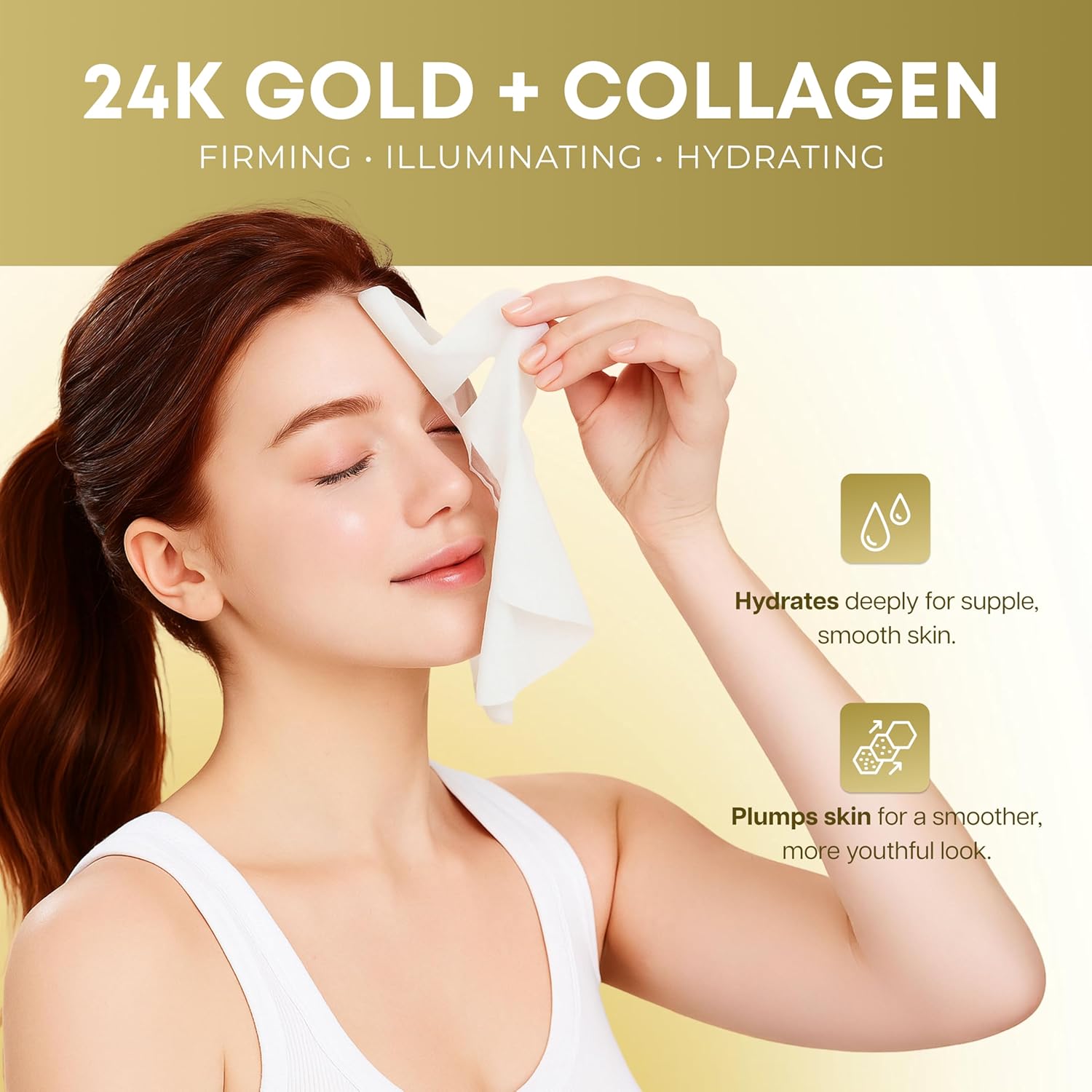 Clear Beauty 24K Gold & Collagen Face Mask – Firming & Moisturizing Sheet Masks For Radiant Glow & Smooth Texture – Dermatologist Tested, Anti-Aging, Korean Skin Care – Vegan Clean Beauty – 5 Count - Image 2