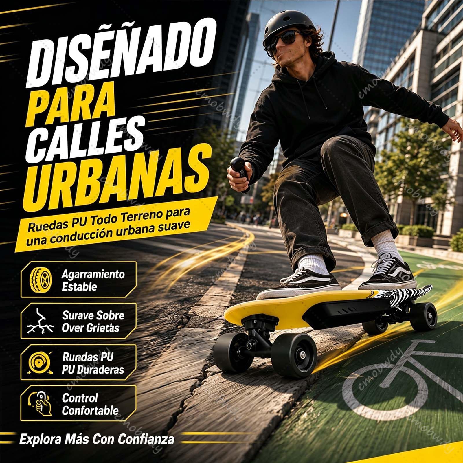 Longboard EléCtrico Premium Todoterreno, Patineta EléCtrica para Adultos-26Km De AutonomíA,24km/H,Control 4 Velocidades,Frenado Estable Y Ruedas PU De Alto Rendimiento,Carga hasta 150kg