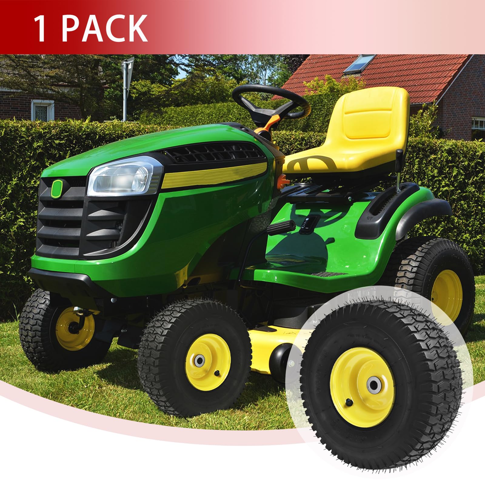 Neumáticos para cortacésped de 15 x 6.00-6 (rueda amarilla) 15 x 6-6 pulgadas de repuesto para cortacésped Craftsman/John Deere/Cub Cadet, cubo de desplazamiento de 4 capas sin cámara, buje de