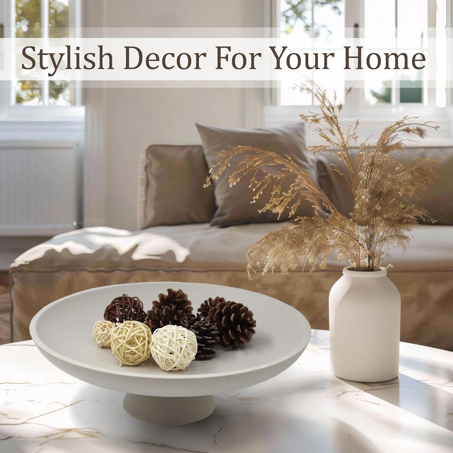 Large Decorative Bowl, Modern Resin Pedestal Bowl for Home Decor, Stylish Fruit Bowl for Kitchen Counter, Chic Key Holder for Entry Table, Grey - Image 3