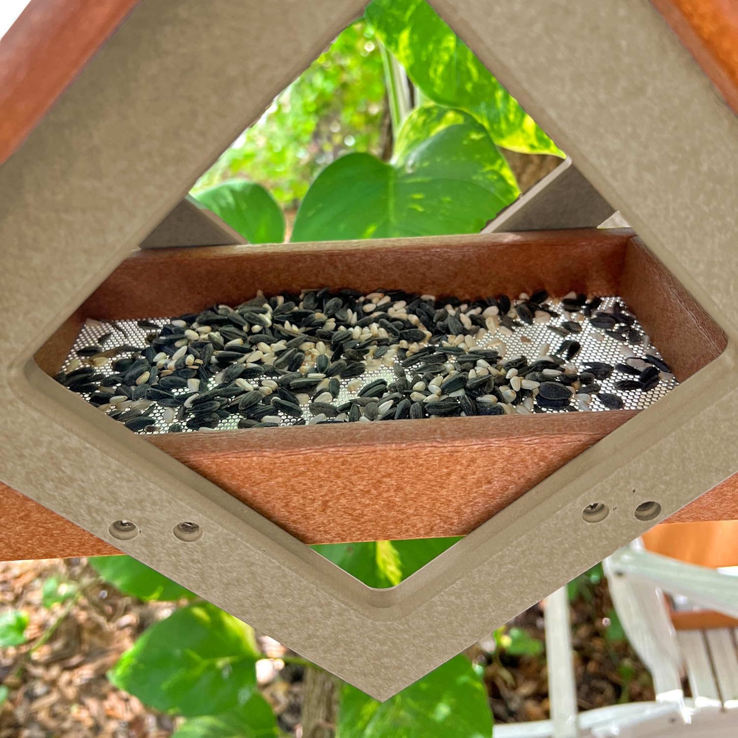 DutchCrafters Plastic Poly Modern Diamond Shape Outdoor Hanging Bird Feeder with Mesh Seed Tray, Wild Bird Feeders for Outside Garden Balcony Yard - Amish Made in USA