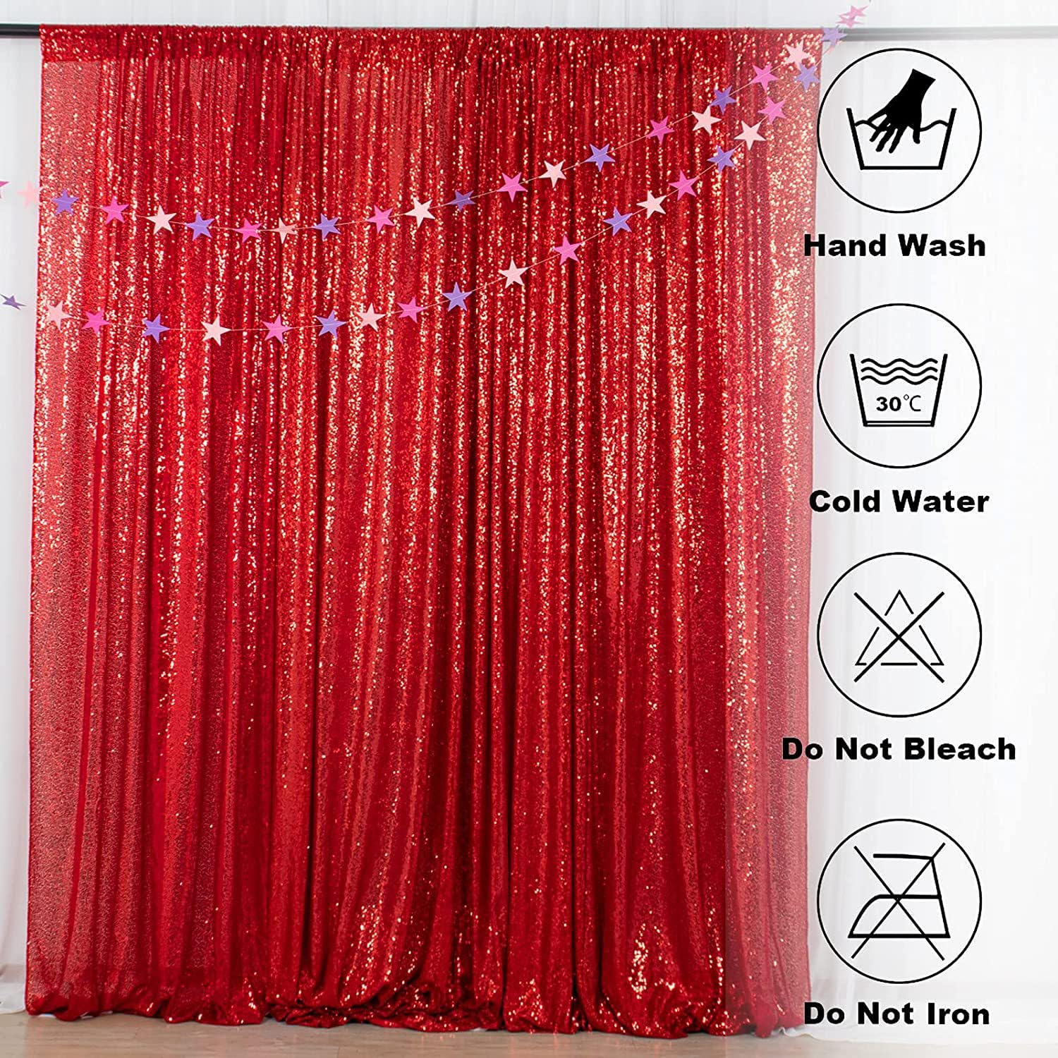 Rideau de fond à paillettes de 3 mm pour fête (rose rouge, 120 x 240 cm)