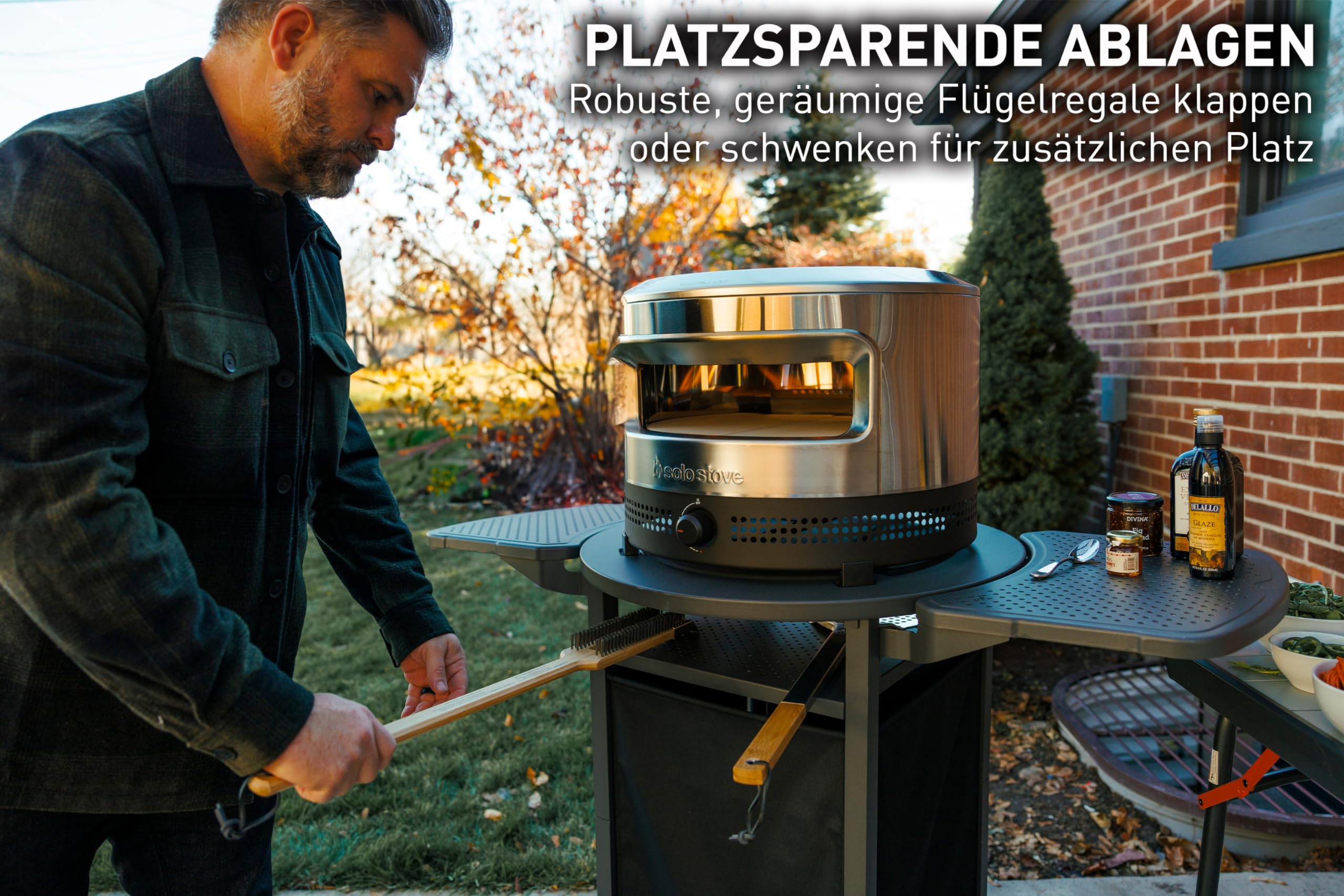 Solo Stove Pizzaofen Wagen für Outdoor Pi Pizzaöfen | Tragbarer Pizzaofentisch, kompatibel mit der gesamten Pi-Familie, Feststellräder, faltbare Ablagen, Stahl, Höhe 90,8 cm, Gewicht 19,5 kg