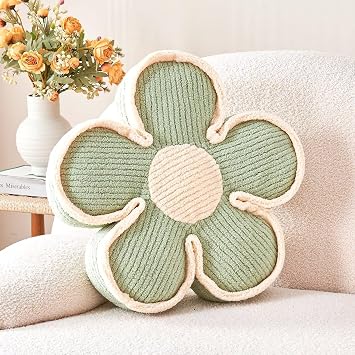 Kcvvcr Flower Pillow, Soft Flower Shape Seat Cushion, Flower Decorative Throw Pillow, Cute Flower Seat Cushion, Flower Room Decorative Plush Pillow for Sofa Sofa Bed 13.7 Inch, Sage Green