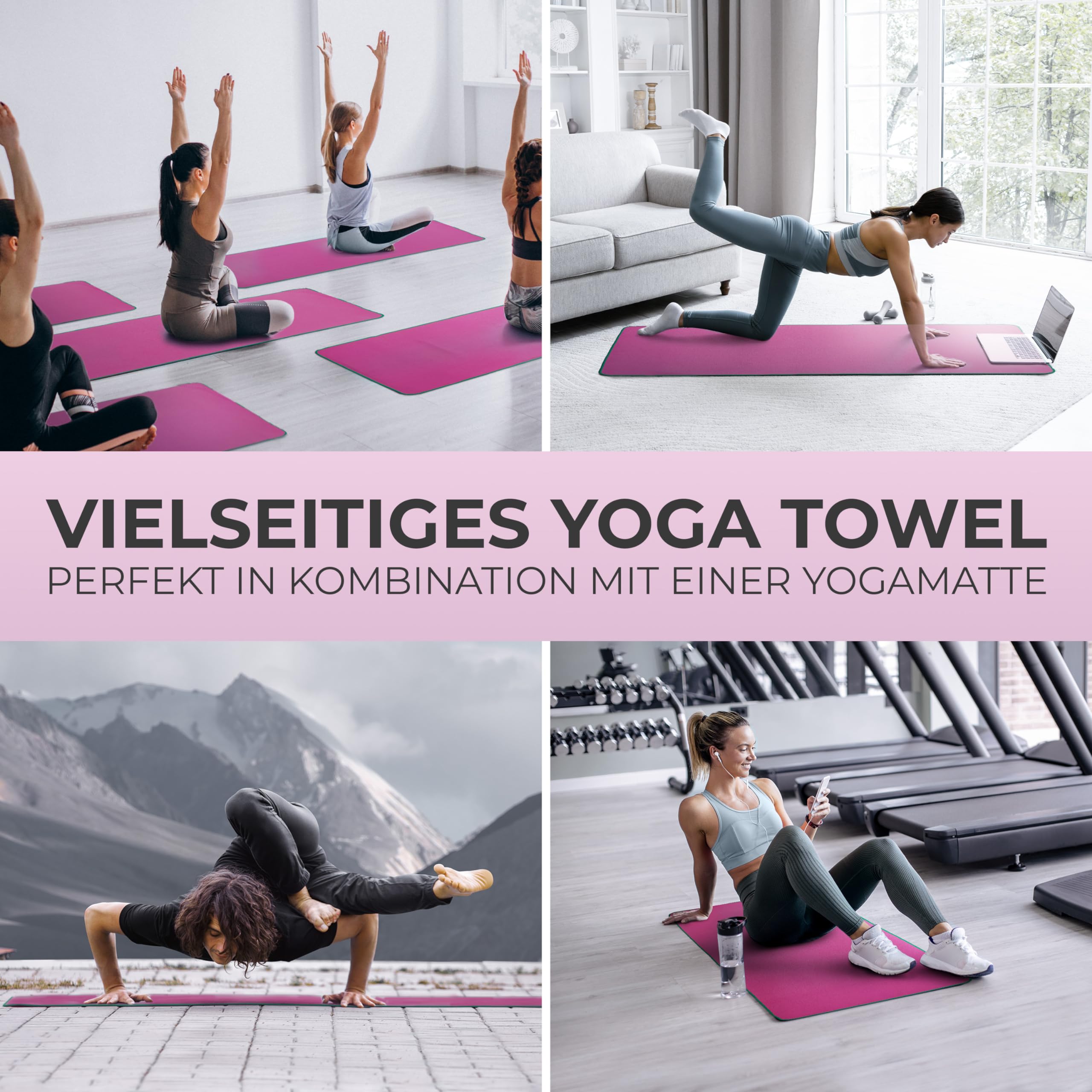 NirvanaShape Yoga Handtuch rutschfest | Hot Yoga Towel mit Antirutsch-Noppen | hygienische Yogatuch-Auflage für Yogamatte [ 185 x 63 cm ]
