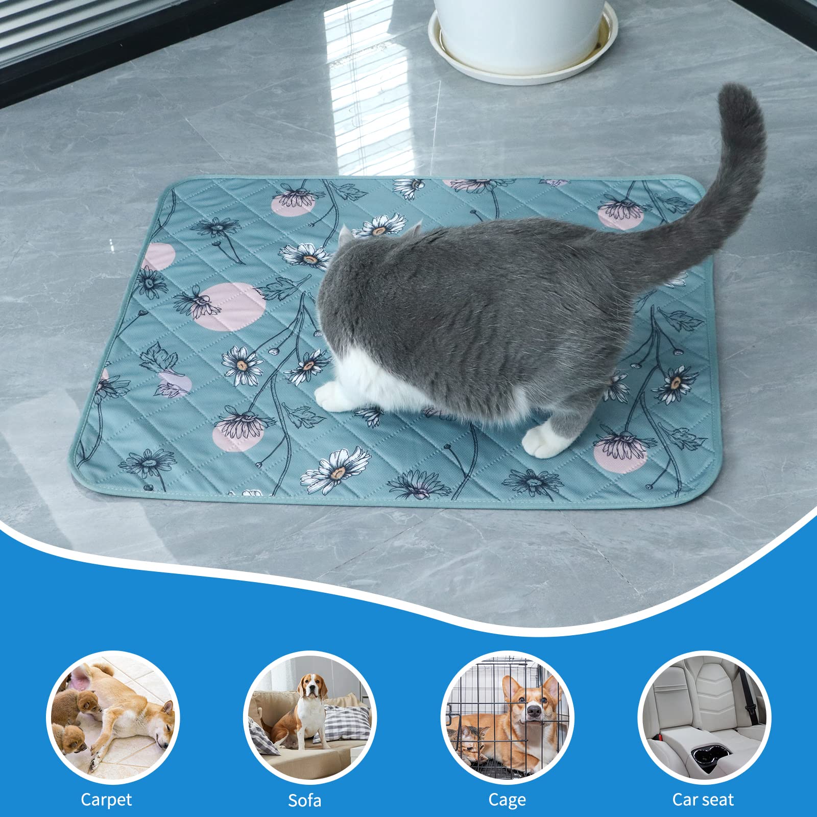 IEUUMLER 2PZ Tappetini Lavabili igienici per Cani, riutilizzabili educatore tappetino Pads per Cuccioli, Addestramento Assorbente traversine per cani per la Pipì FC013 (Margherita Verde, 60*90cm-2pcs)