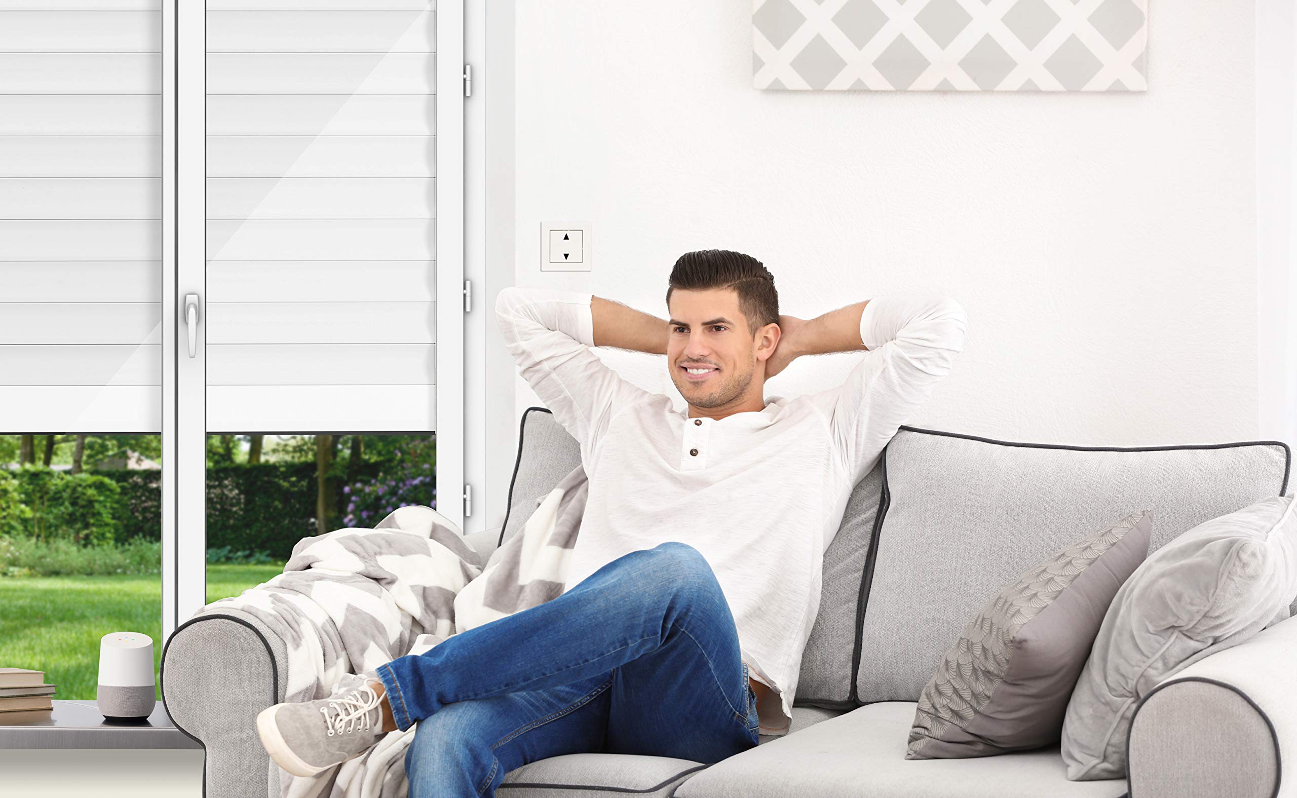 REV 0088167090 Link2Home - Interruttore Wi-Fi per tapparelle + telaio, controllo app e vocale, colore: Bianco