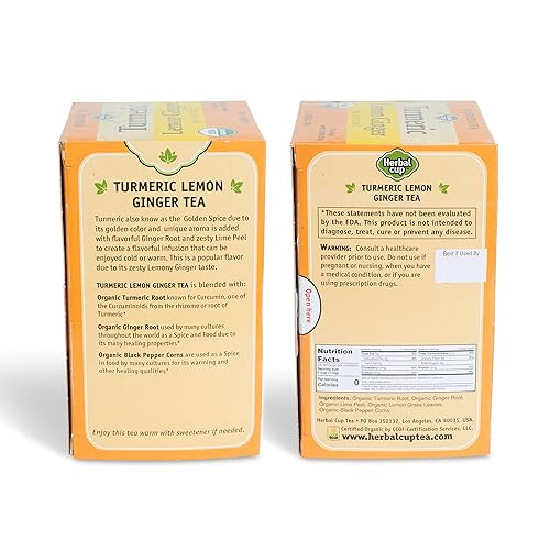 Miniatura 3 de Herbal Cup Té de cúrcuma Ayurveda, jengibre de limón orgánico, té de hierbas sin cafeína (jengibre de limón orgánico, 16 unidades (paquete de 1))