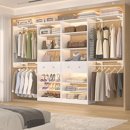 Miniatura 4 de Sistema de armario con cajón sistema organizador reversible de madera de 5 pies con 2 varillas para colgar y estante ajustable, organizadores de
