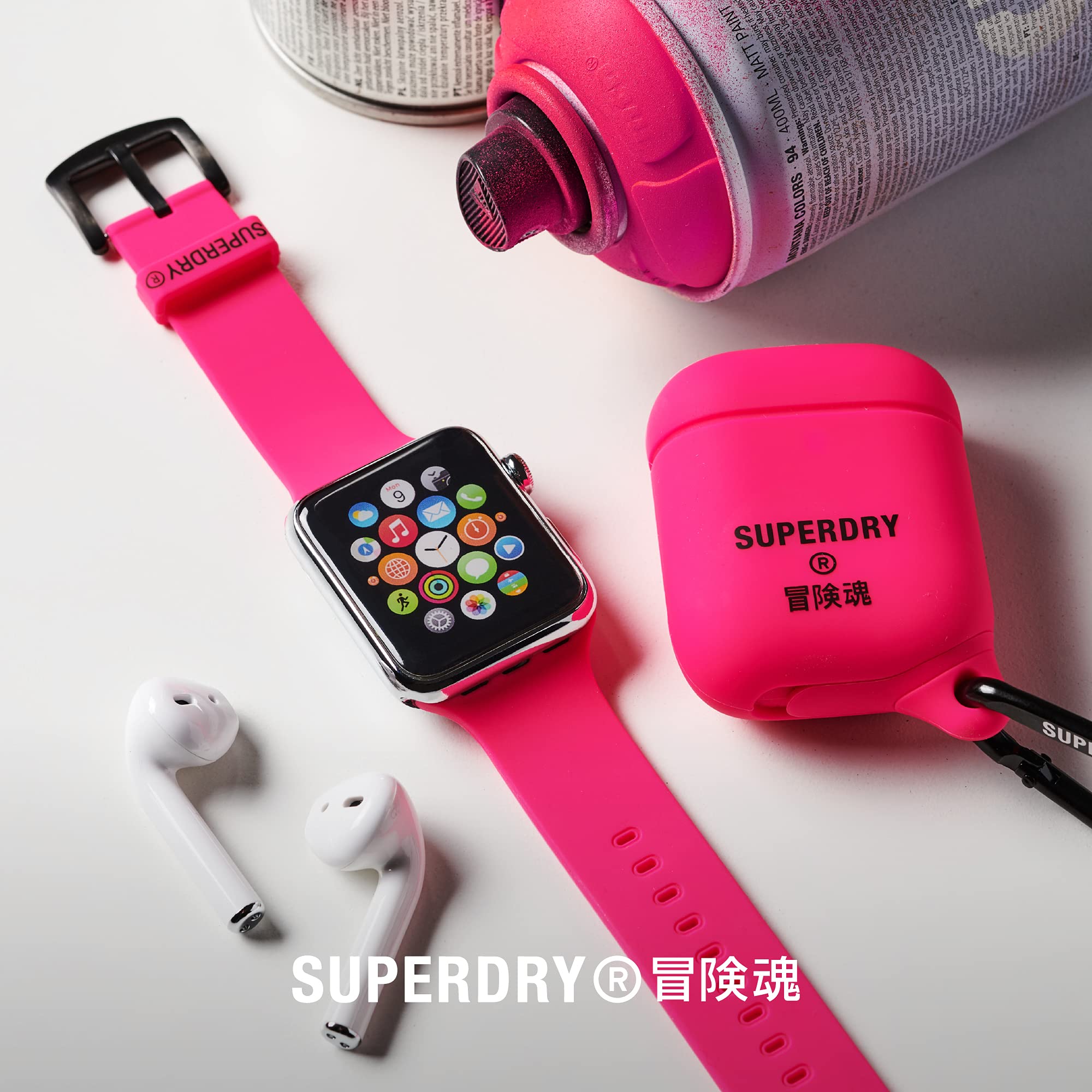 Superdry Pasek do zegarka kompatybilny z Apple Watch, nylonowy pasek z tkaniny, wygodny, elastyczny, idealny do uprawiania sportu, fitnessu, biegania, 42/44 mm, różowy