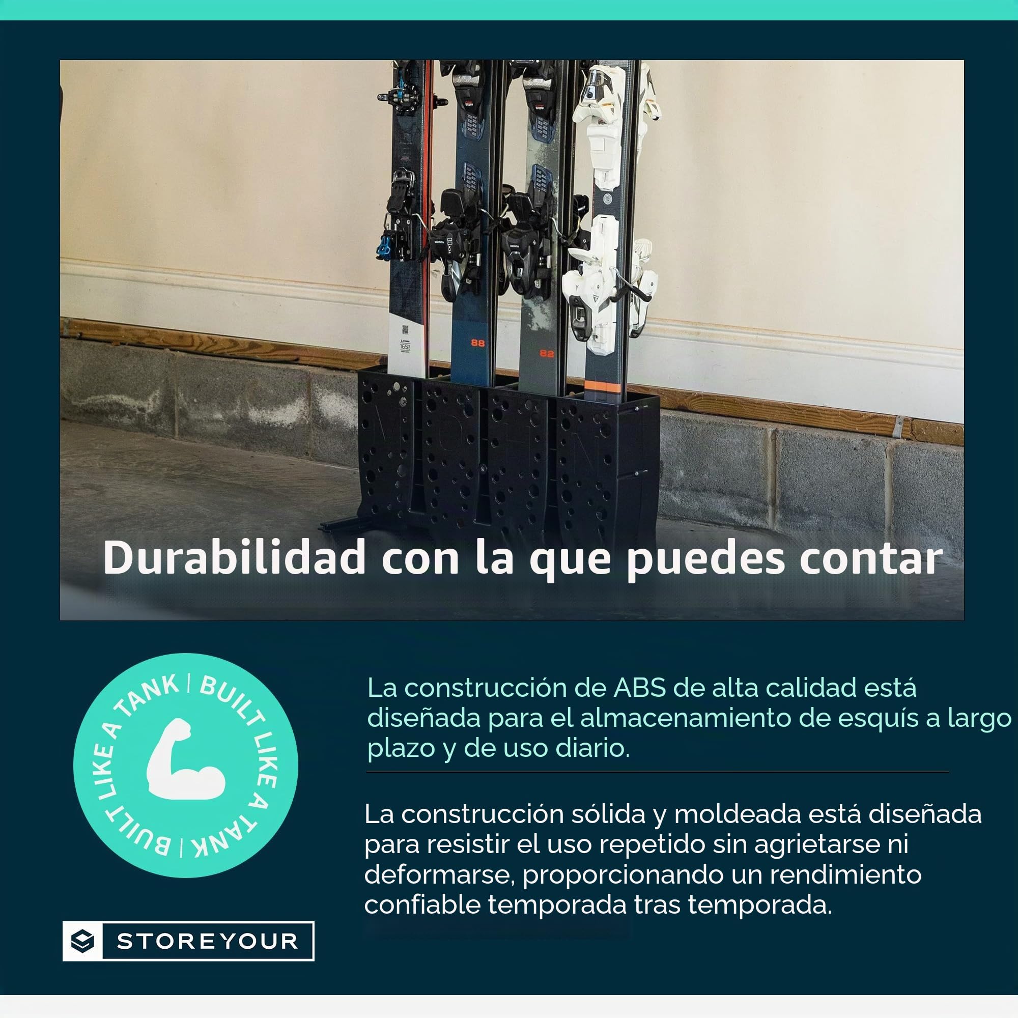 StoreYourBoard Portaesquís, 4 pares de esquís independientes para montaje en el piso, (Esquís anchos)
