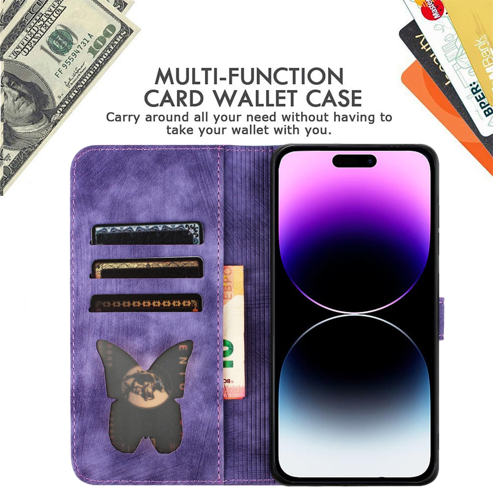 Amazon.com: XYX Wallet Case for iPhone 14, Butterfly Cat Pattern