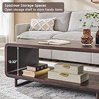 Vista 5 de Mesa de Centro Moderna de 48", Mesa Central Minimalista de 2 Niveles con Estante de Almacenamiento, Diseño de Perfil Curvo, Mesa Rectangular