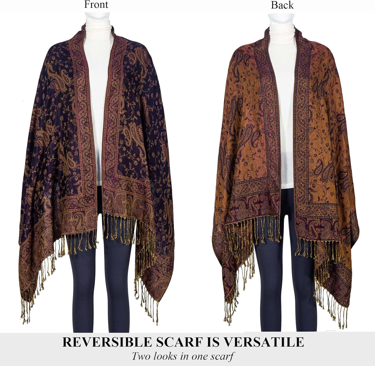 Pashmina Feel Shawls Wraps Rave Scarf for Women Soft Silky Reversible Men Scarves Hijab - Image 5