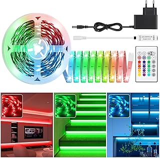 LED Streifen 10M, Dimmbares 5050 RGB Farbwechsel LED Strip Lights mit IR Fernbedienung & Netzteil, Flexibilität Selbstklebendes 12V Lichtstreifen Set für Zuhause, Wohnzimmer, Schlafzimmer, Küche, DIY