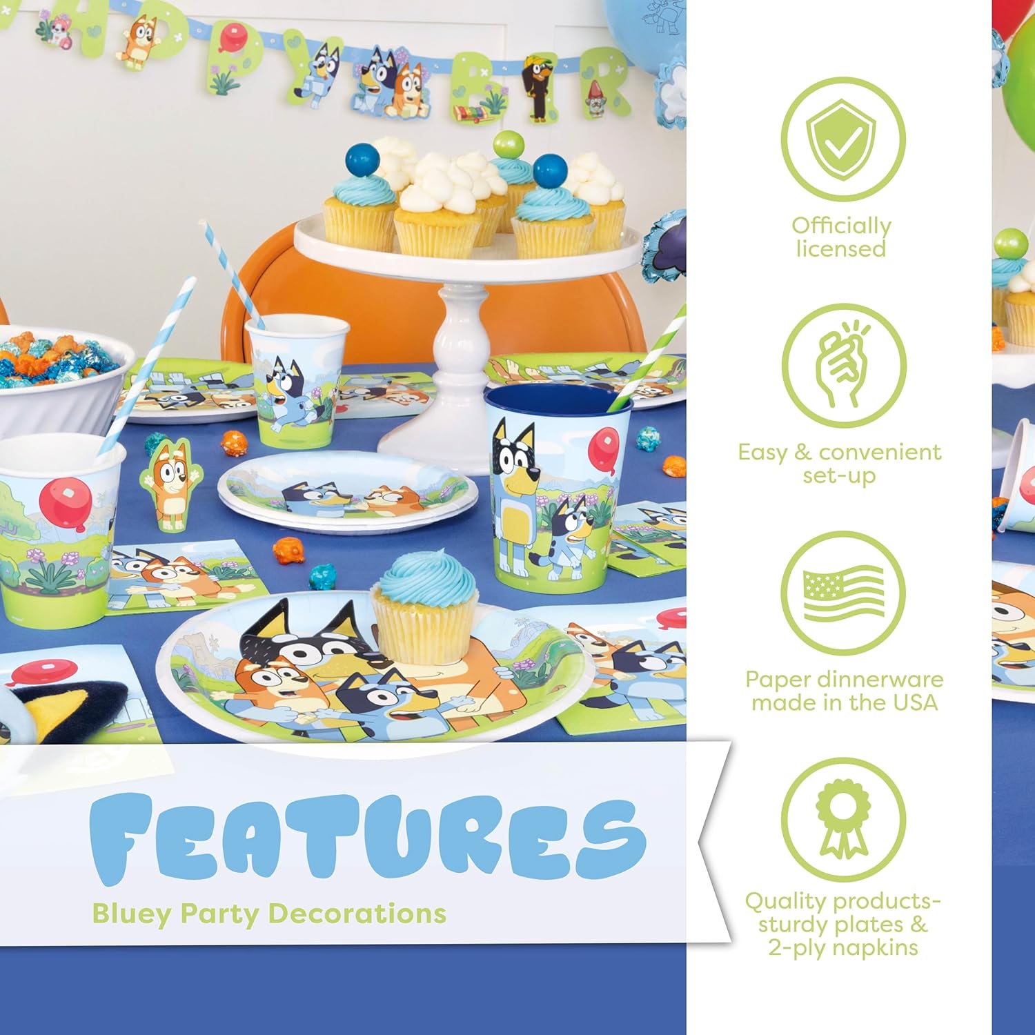 Bluey Birthday Decorations and Party Supplies for 16 Guests | Officially Licensed | Banner, Tablecloth, Plates, Napkins, Sticker - Image 5